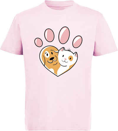 MyDesign24 Print-Shirt bedrucktes Kinder Hunde T-Shirt - Herz Pfote mit Hund und Katze Baumwollshirt mit Aufdruck, i223
