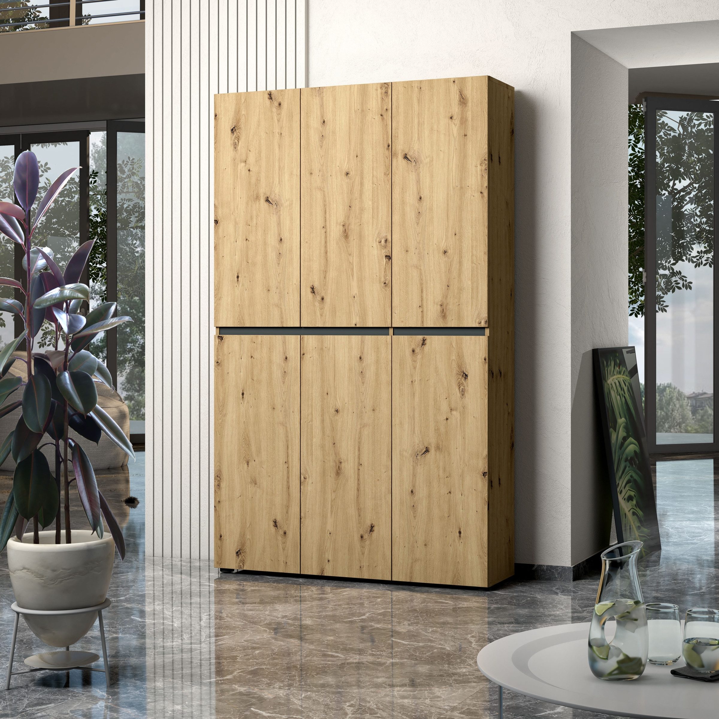 KITALY Schuhschrank in Artisan Eiche - 120x200x34cm (BxHxT)