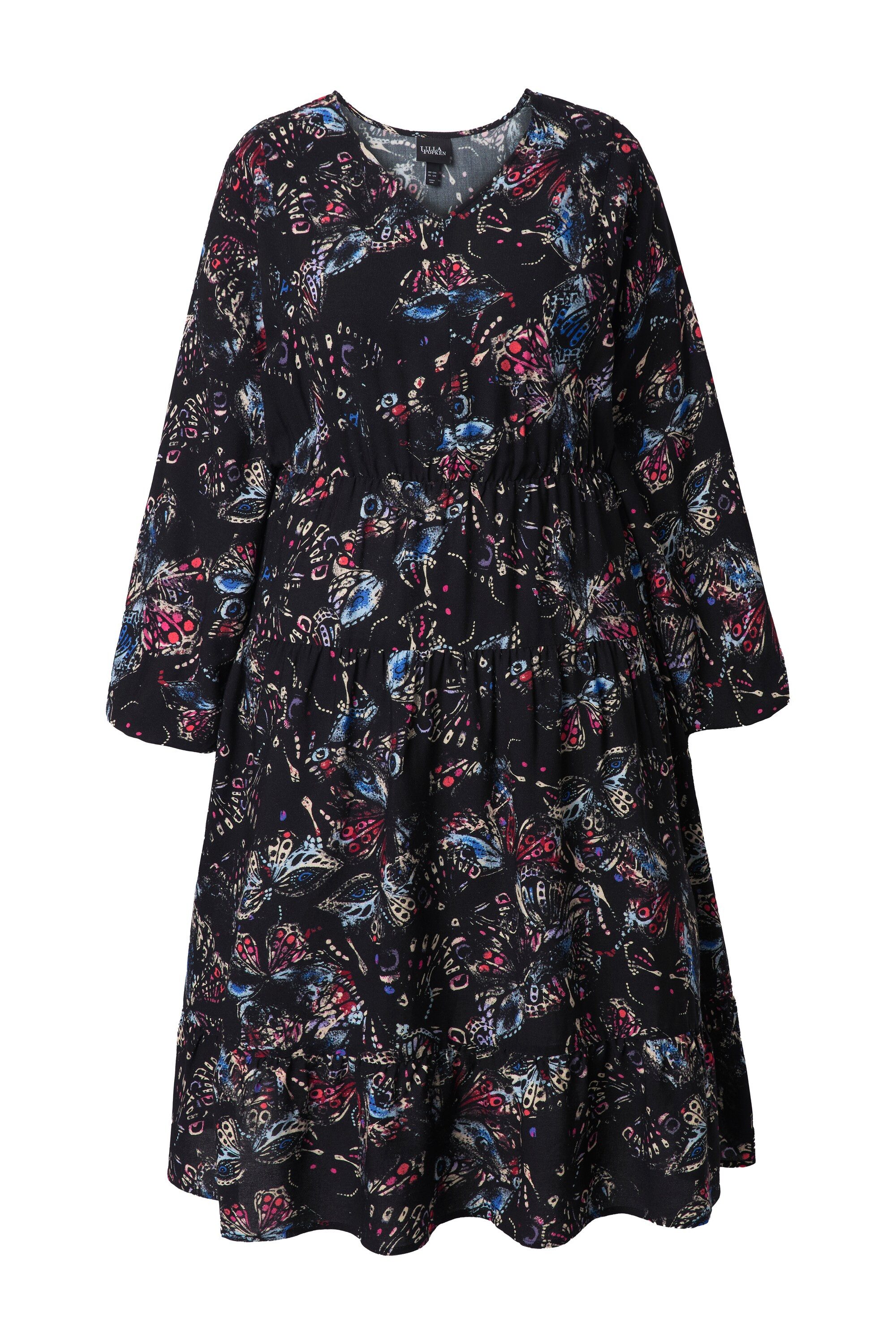 Midikleid Midikleid Schmetterlinge A-Linie V-Ausschnitt