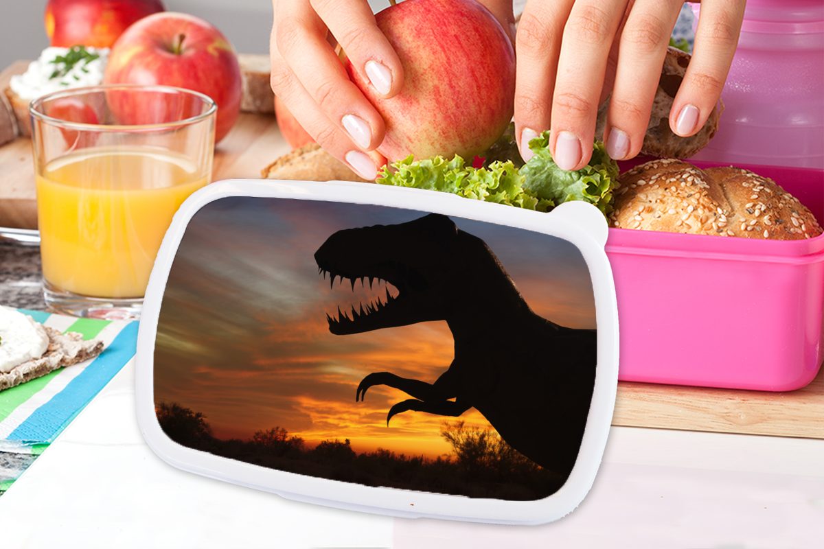 MuchoWow Lunchbox Scherenschnitt - Dinosaurier Kunststoff Kinder, - Sonne, rosa Erwachsene, für Brotdose (2-tlg), Mädchen, Kunststoff, Snackbox, Brotbox