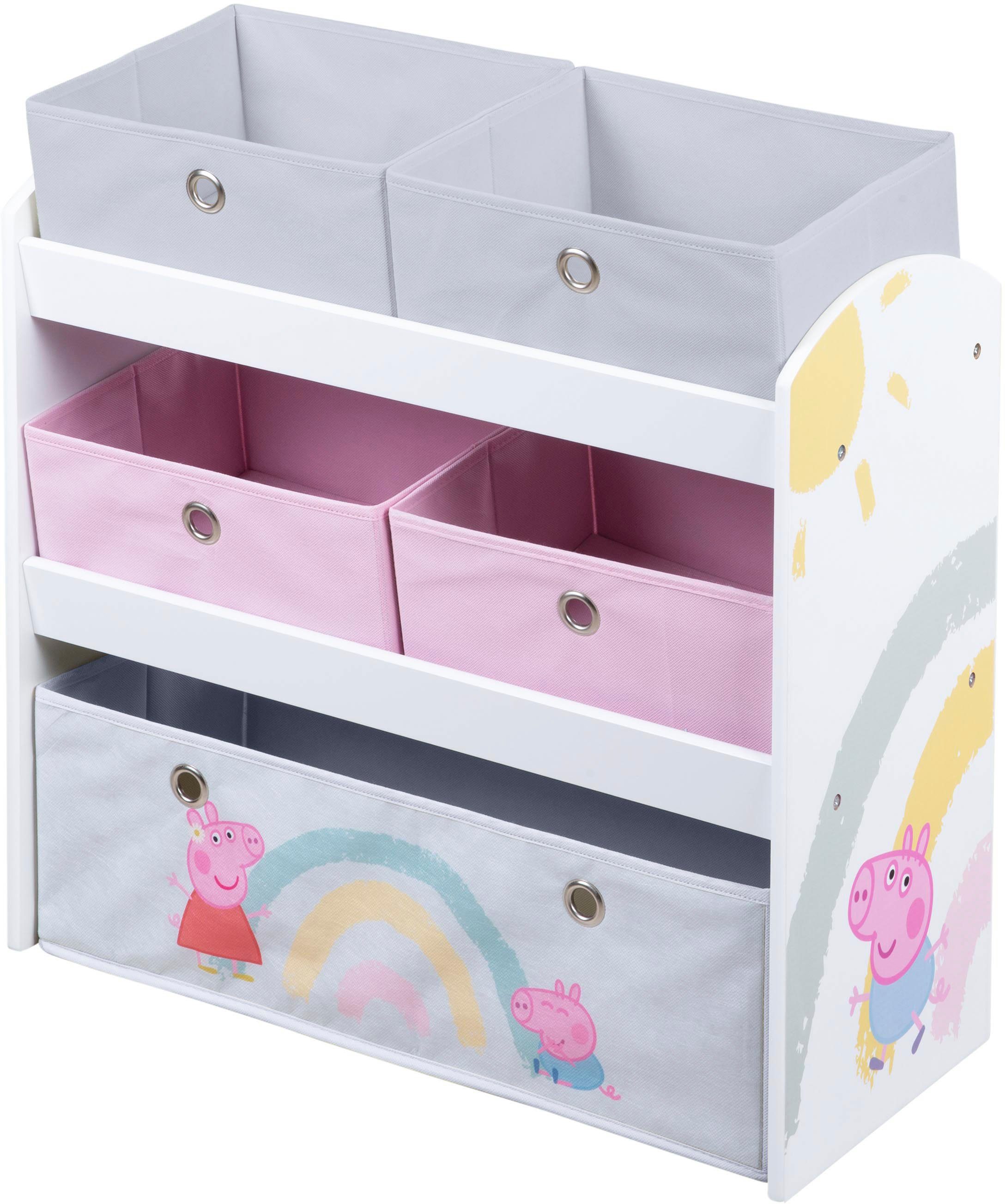 roba® Kinderregal Peppa 2 Pig, in Stoffboxen 5 inklusive Größen weiß