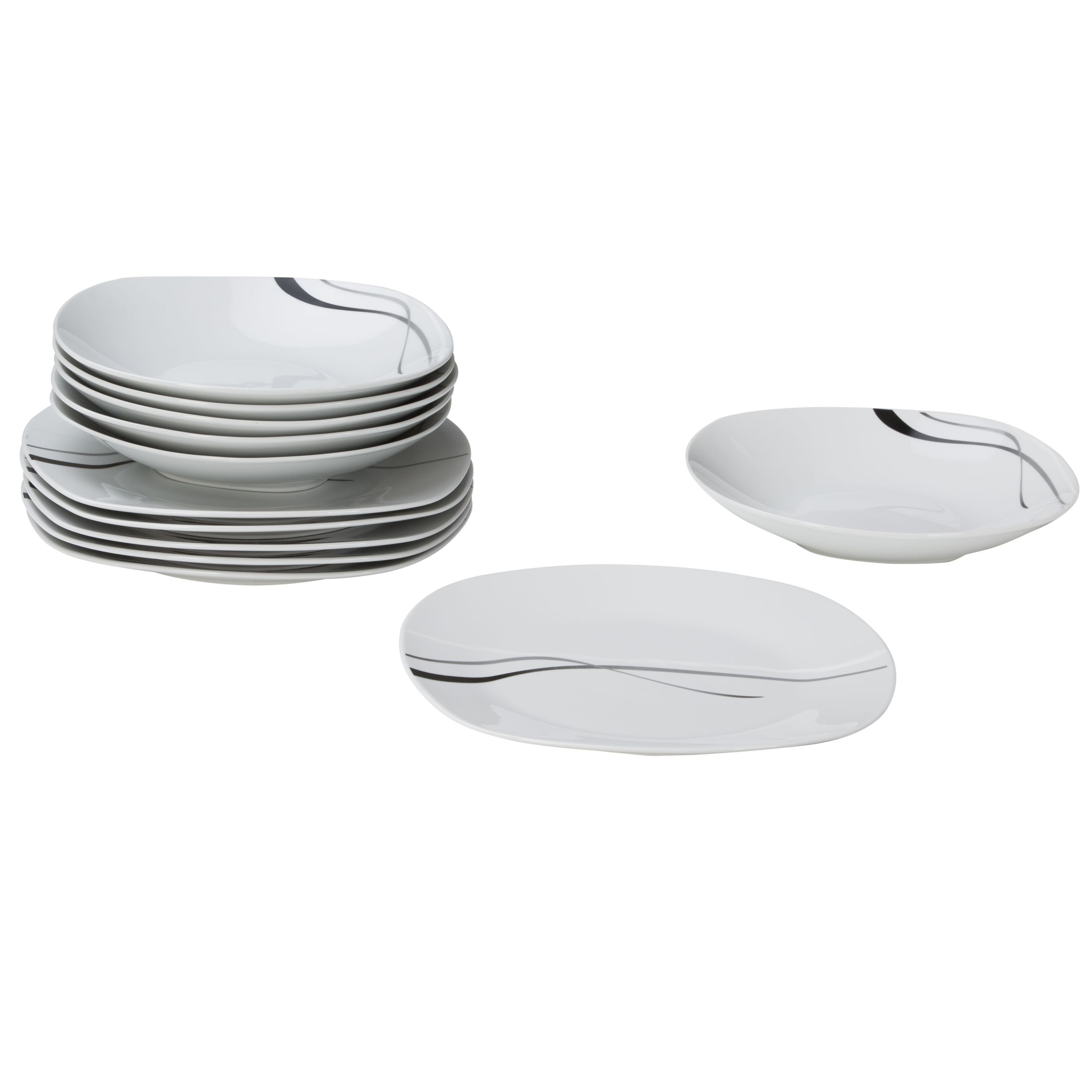 van Well Столовый сервиз Столовый сервиз Silver Night 12tlg. Porzellan weiß für 6 Personen, Porzellan