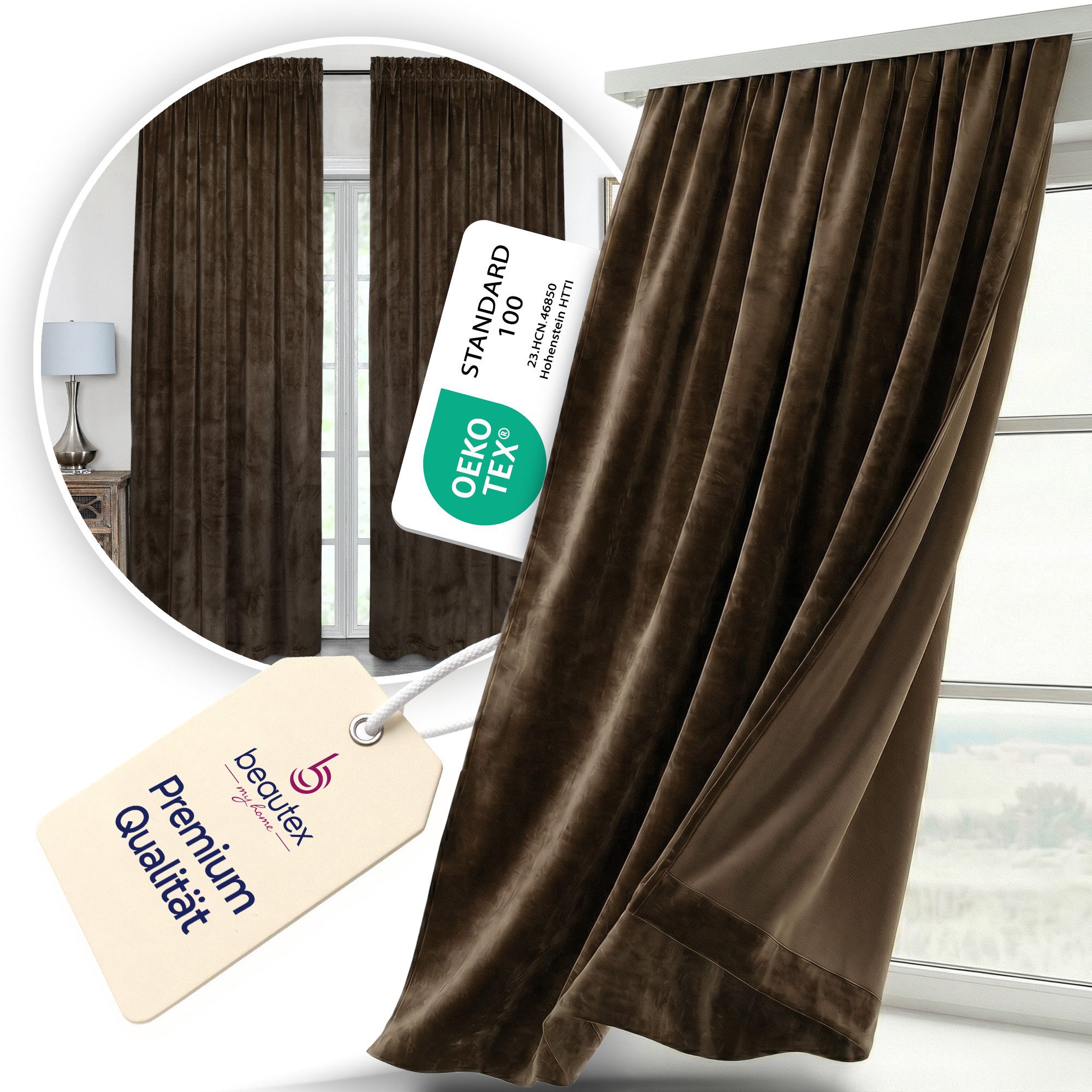 Beautex Verdunkelungsvorhang Samt Vorhang Kräuselband U-Band Gardine Velvet abdunkelnd (1 St), Hakenaufhängung, abdunkelnd