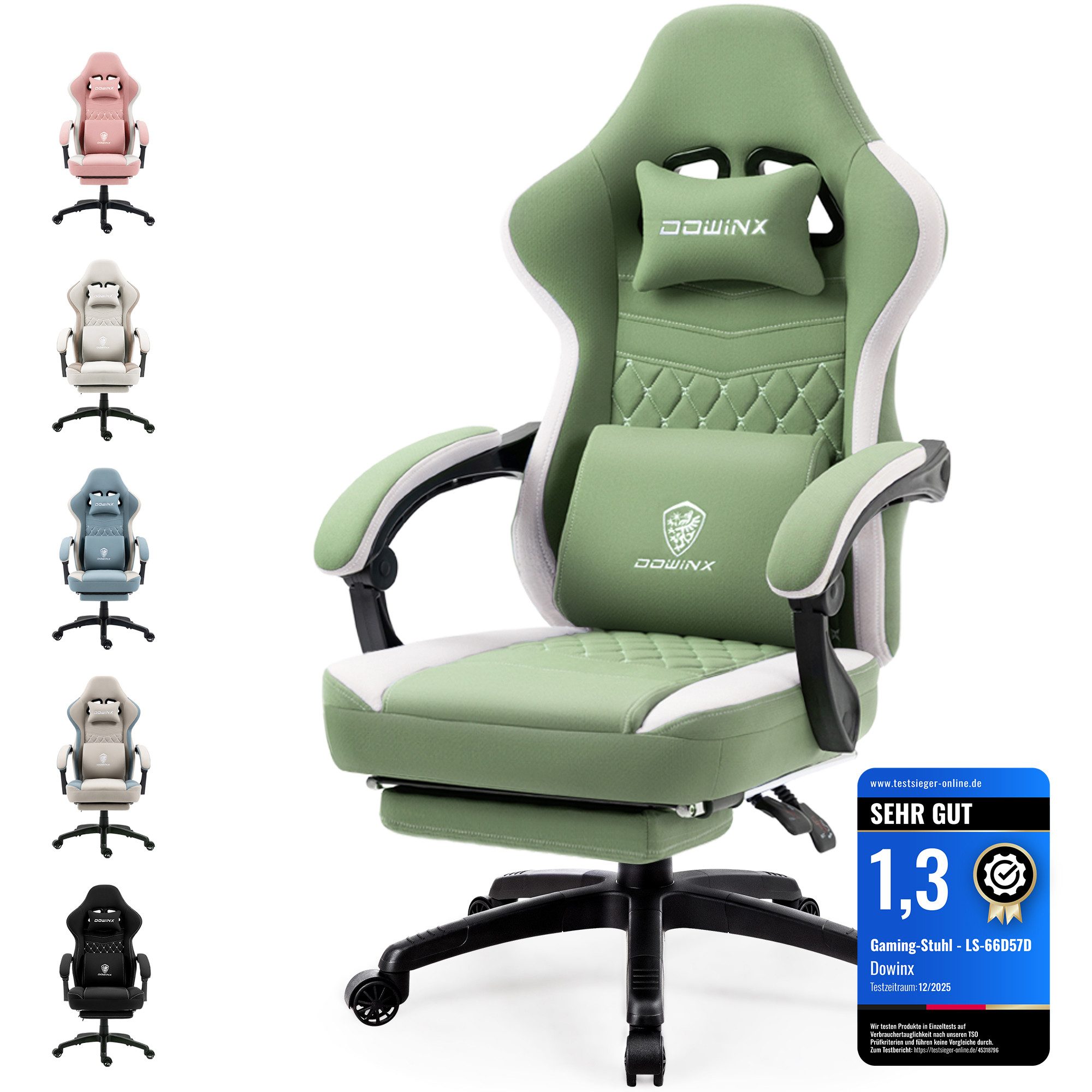 Dowinx Gaming-Stuhl Stoff mit Taschenfederkissen, Gaming Sessel mit Fußstütze, Ergonomischer Bürostuhl