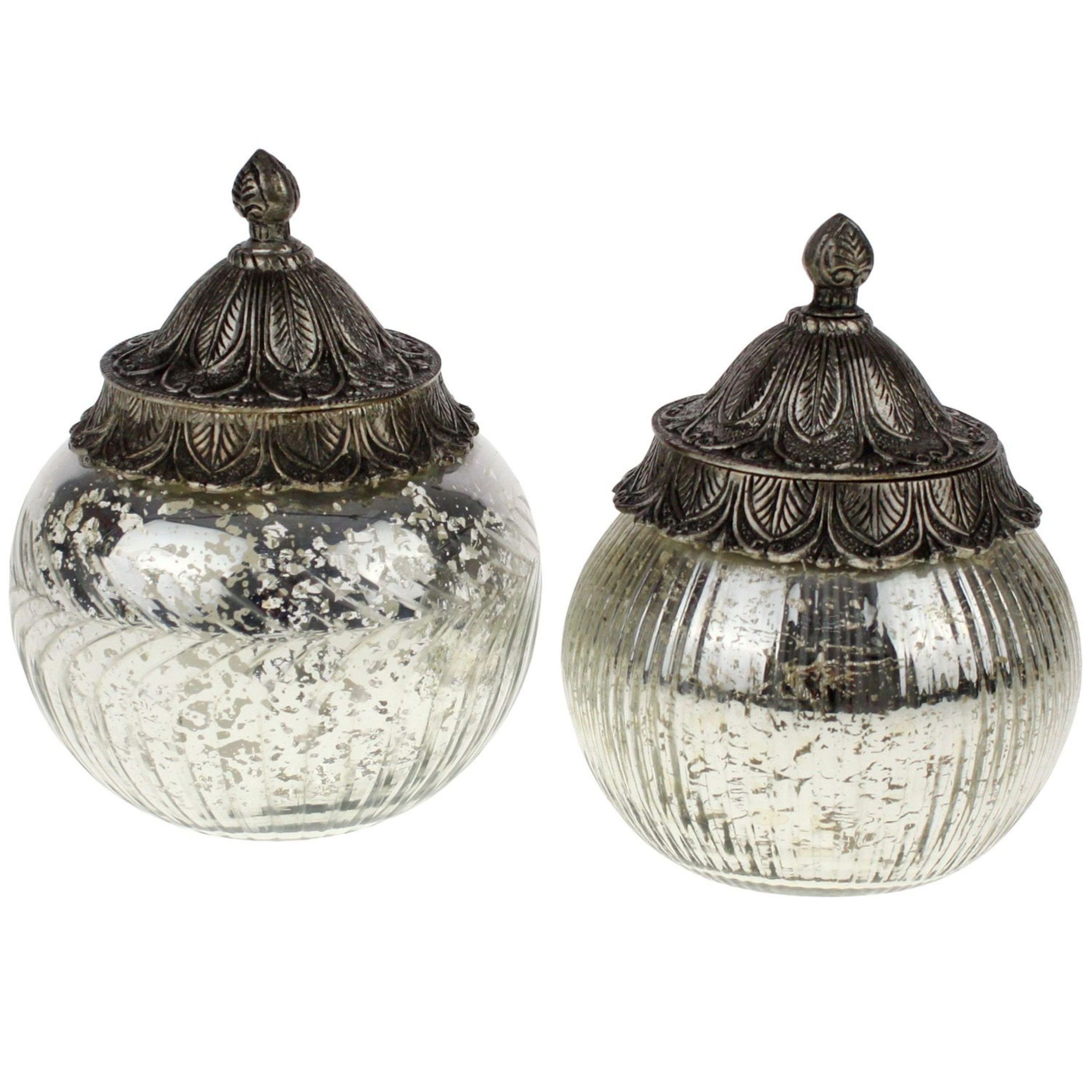 Dose SET Deko Dose Glas Altsilber Bauernsilber mit Metalldeckel 19cm, 2 St.