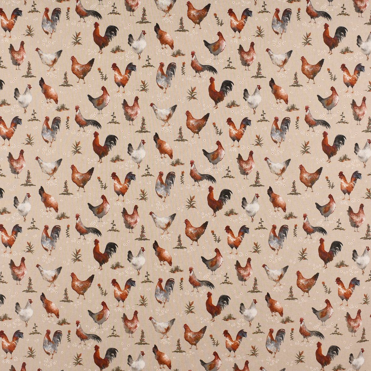 SCHÖNER LEBEN. Tischdecke SCHÖNER LEBEN. Tischdecke Leinenlook Chicken Farm Hühner natur braun, handmade