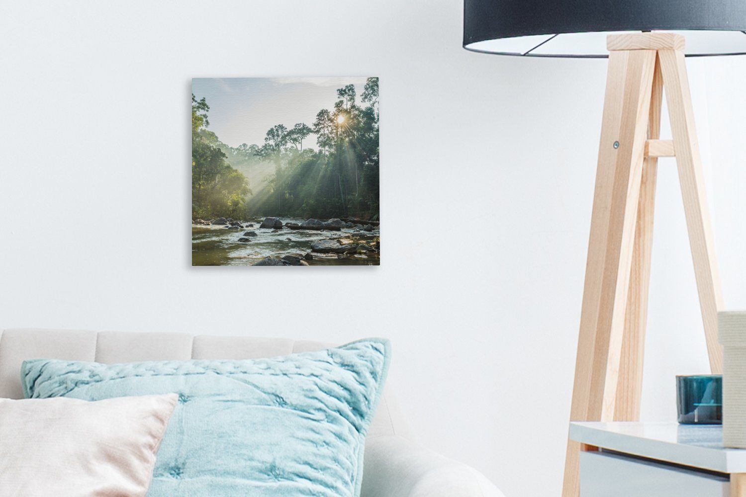 OneMillionCanvasses® Leinwandbild Die Sonne scheint (1 Bilder auf einen für einem in St), Fluss Leinwand malaysischen Schlafzimmer Wohnzimmer Wald