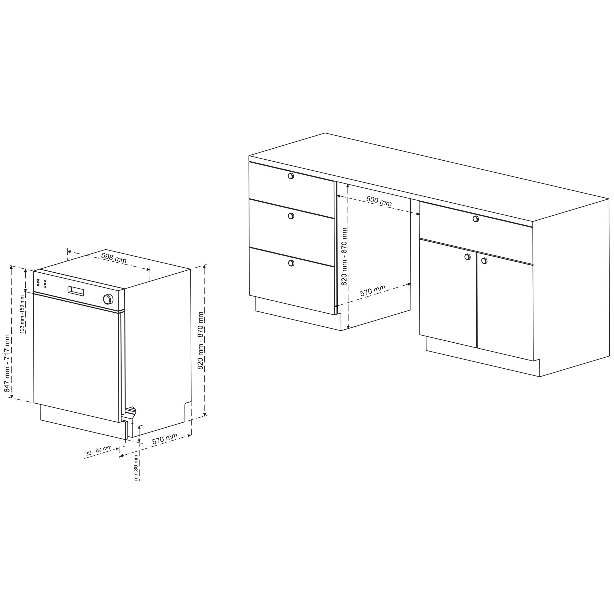 Telefunken teilintegrierbarer Geschirrspüler GET6014AI, 9 l, 14 Maßgedecke, Einbau Spülmaschine teilintegriert 60 cm, 14 Gedecke, AquaStop, EEK A