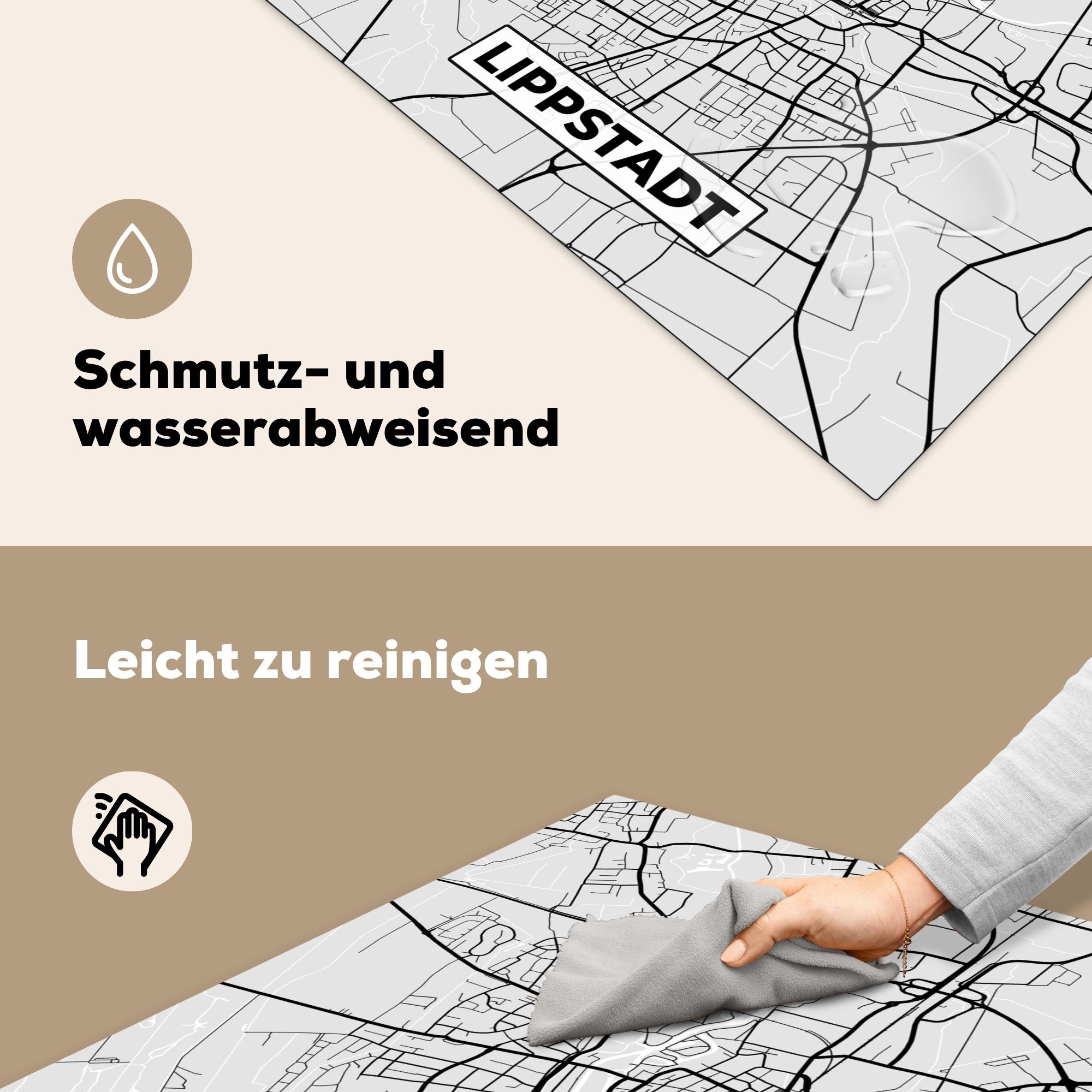 cm, tlg), 78x78 Ceranfeldabdeckung, - Karte Lippstadt Arbeitsplatte küche - (1 Karte, Vinyl, Deutschland MuchoWow Herdblende-/Abdeckplatte für -