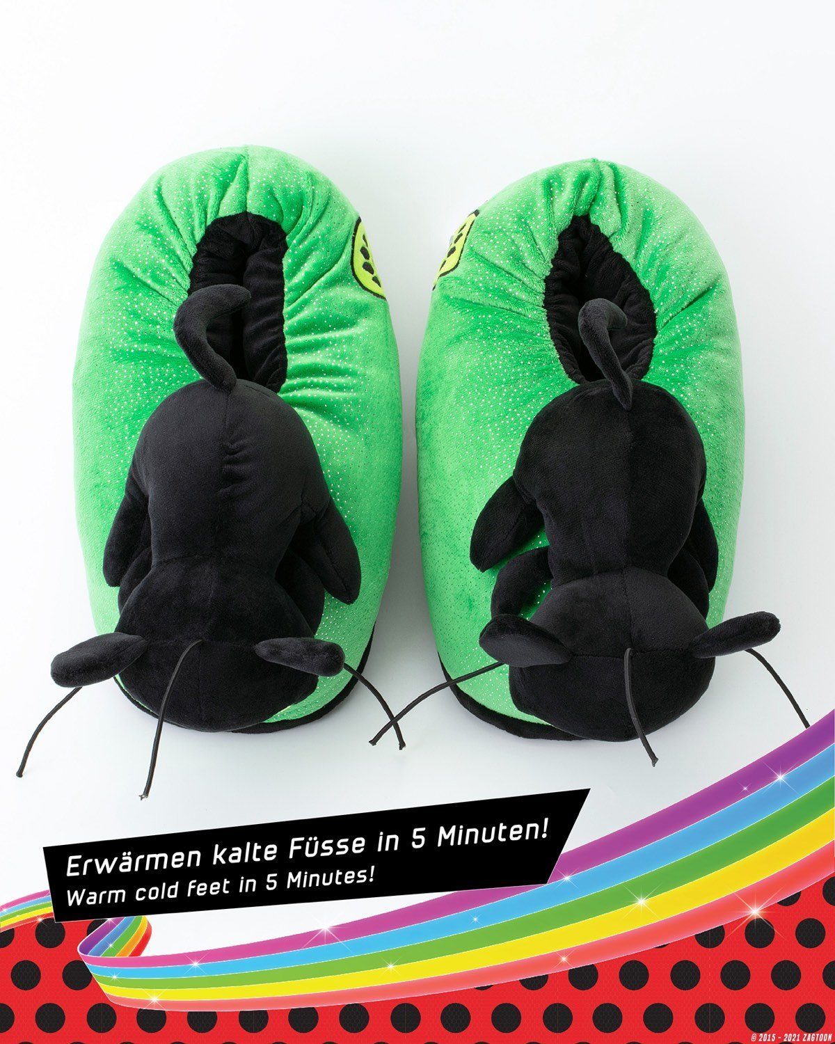 Corimori Miraculous Ladybug Plüsch-Hausschuhe Kwami "Plagg" und "Tikki