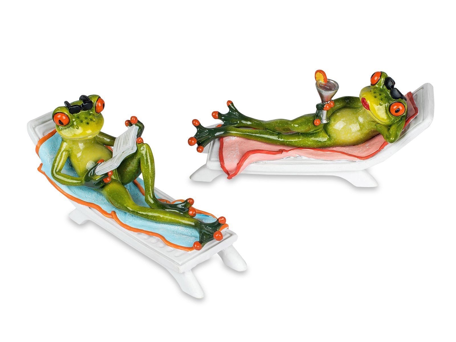 formano Sammelfigur 2er Set Formano lustige Frösche Frosch auf Liege im Urlaub Poly 16 cm