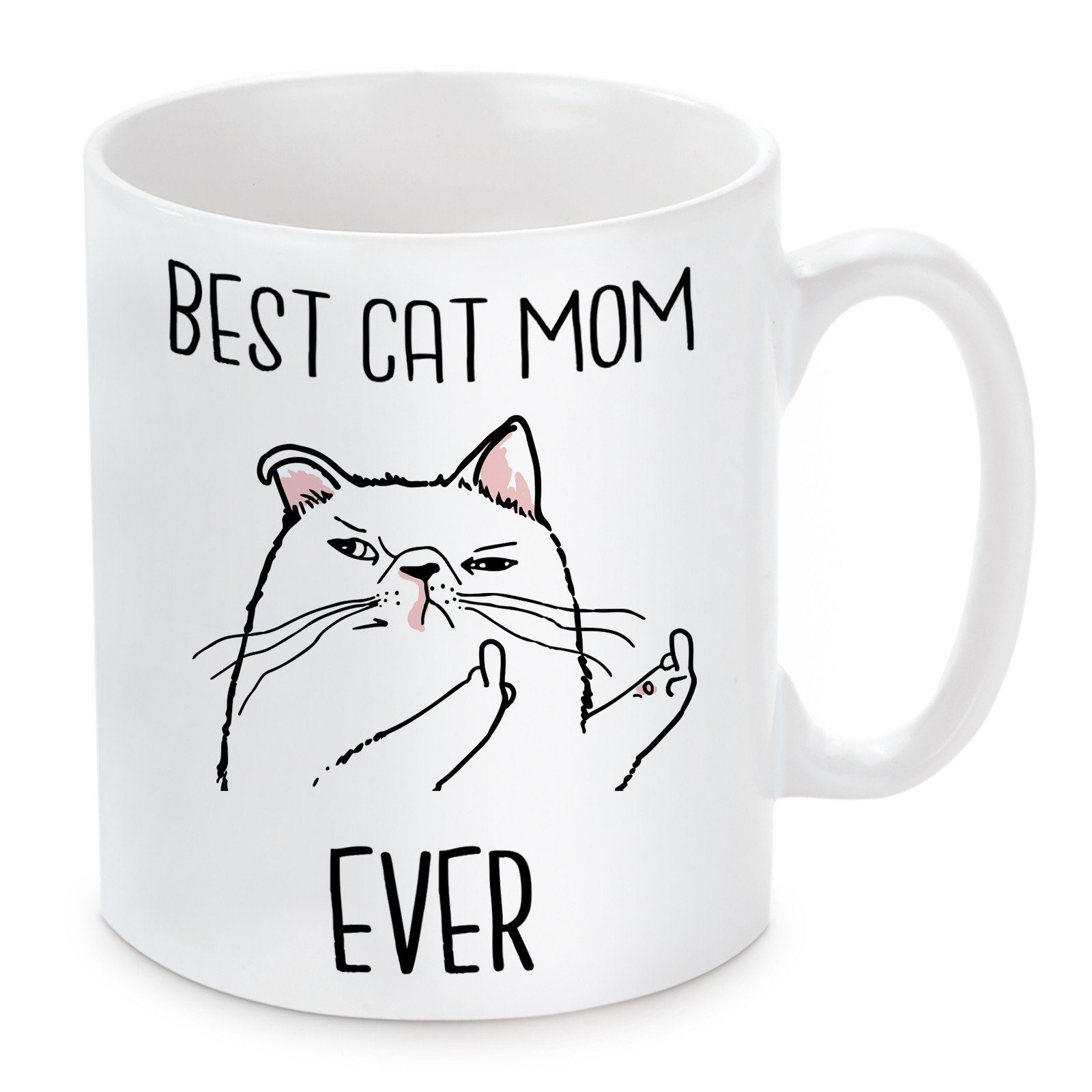 Herzbotschaft Tasse Kaffeebecher mit Motiv Best Cat Mom Ever, Keramik, Kaffeetasse spülmaschinenfest und mikrowellengeeignet