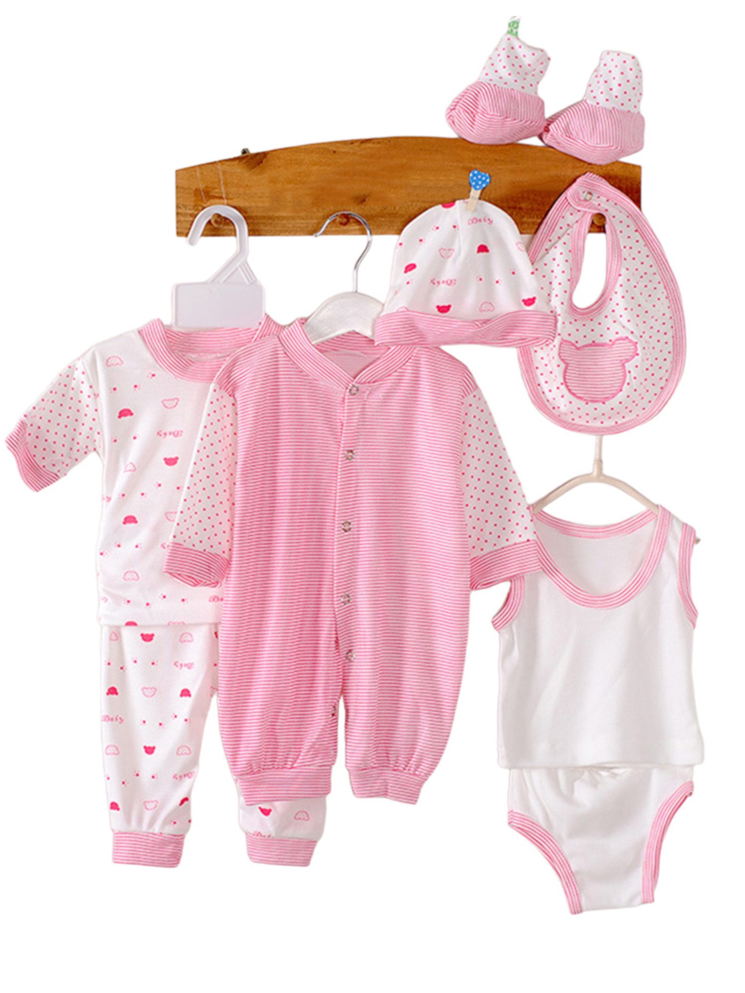 Lapastyle Neugeborenen-Geschenkset 0–3 Monate Unisex Baby Neugeborenen Casual Basics-Set, 8-tlg Outfit Alltagsanzüge für Frühling, Sommer und Herbst mit Cartoon-Druck