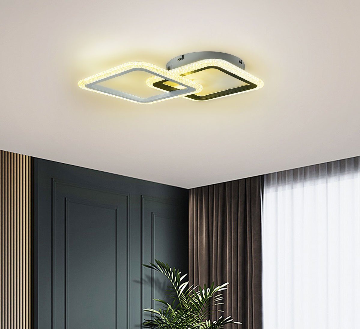 Lewima LED Deckenleuchte klein 35-50cm glitzernd funkelnd Deckenlampe 15-23W, Warmweiß, Weiß /Schwarz