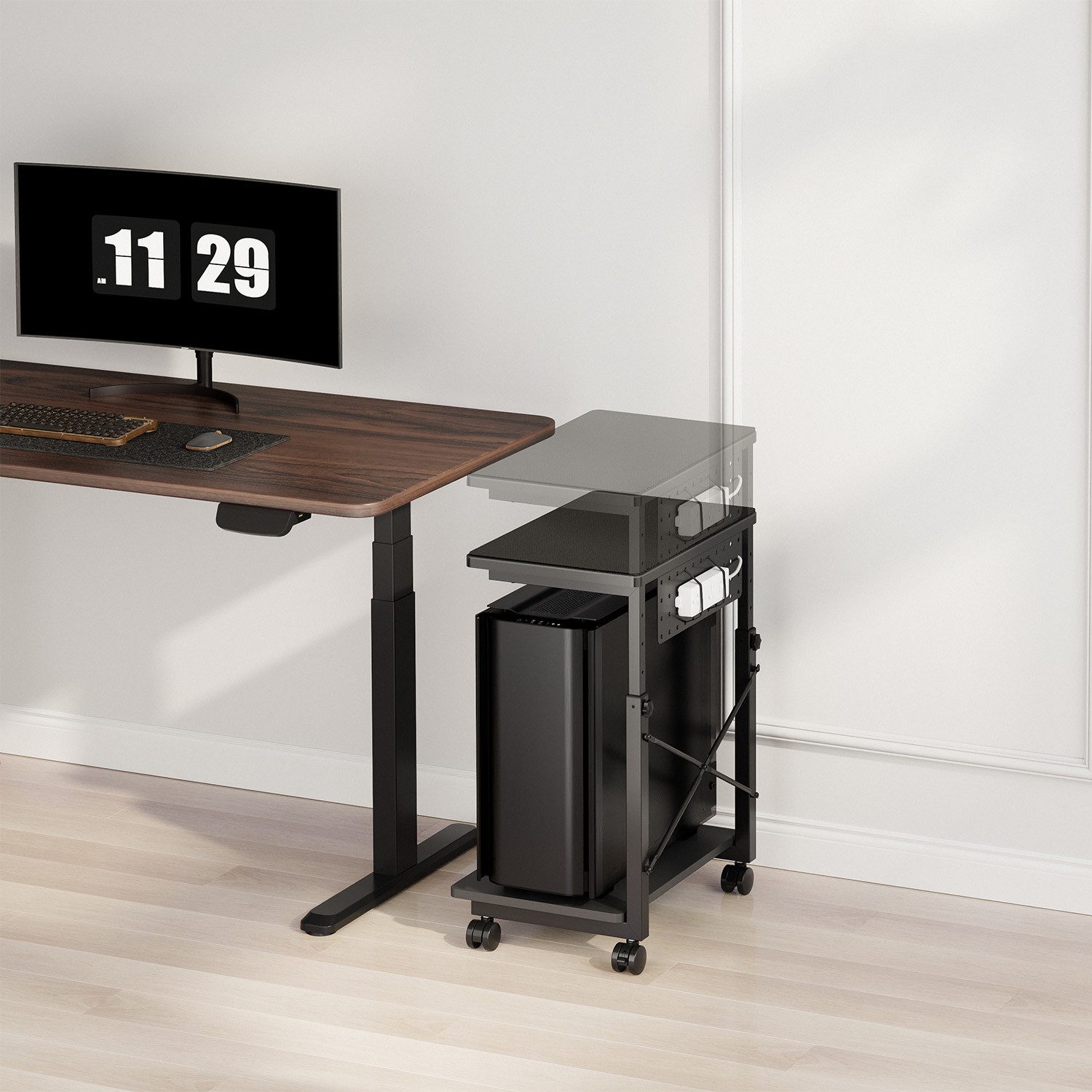 NanoRS Halterung RS430 PC Tower Ständer mit Regal mit Rollen & Feststellbremse, (bis 120 Zoll, Höhenverstellbarer Computer Rollwagen 550–850 mm, bis 80 kg belas – Bild 3 von 5