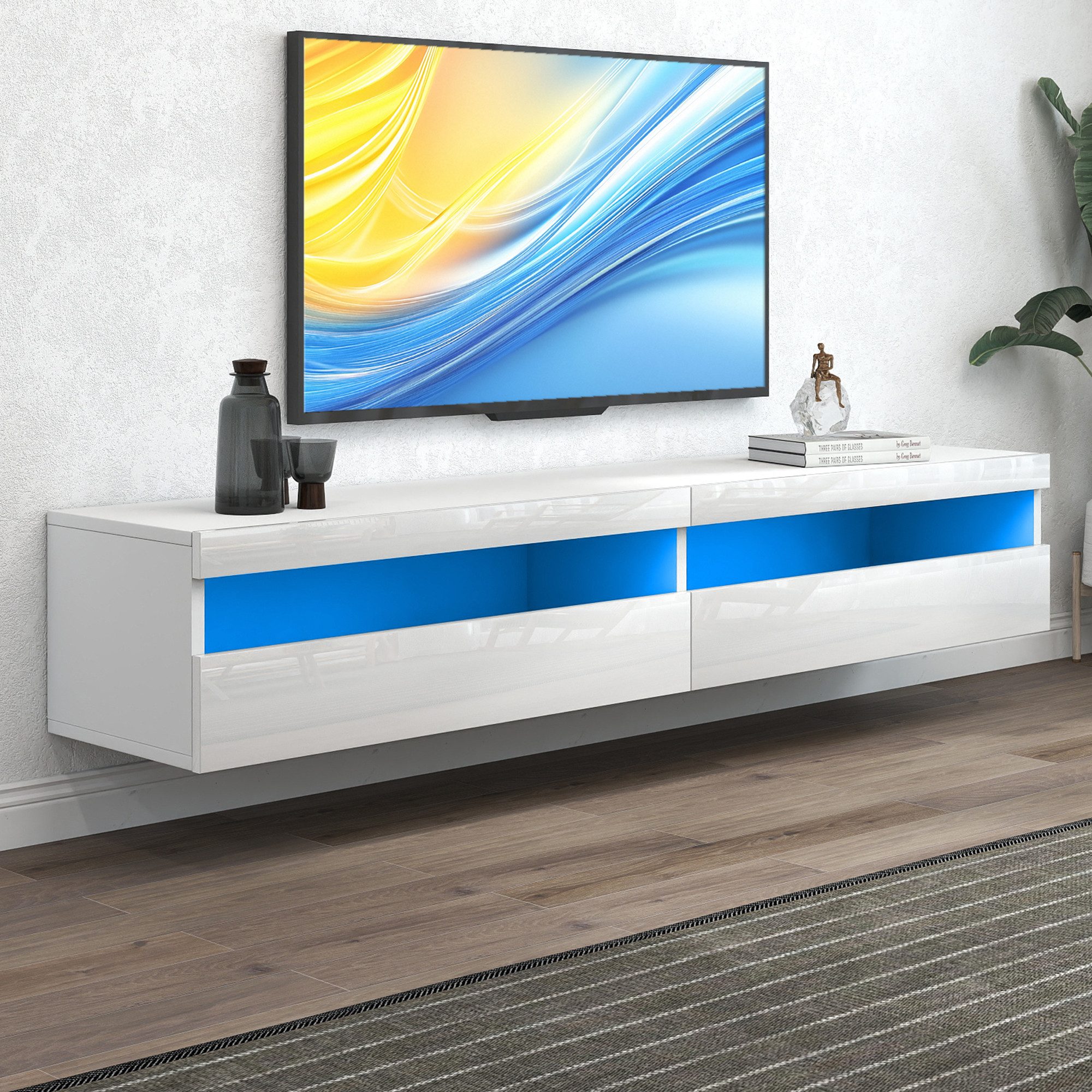 Real Relax TV-Schrank Schwebender TV-Schrank mit LED-Beleuchtung, Steckdose, Stauraum (1-St)