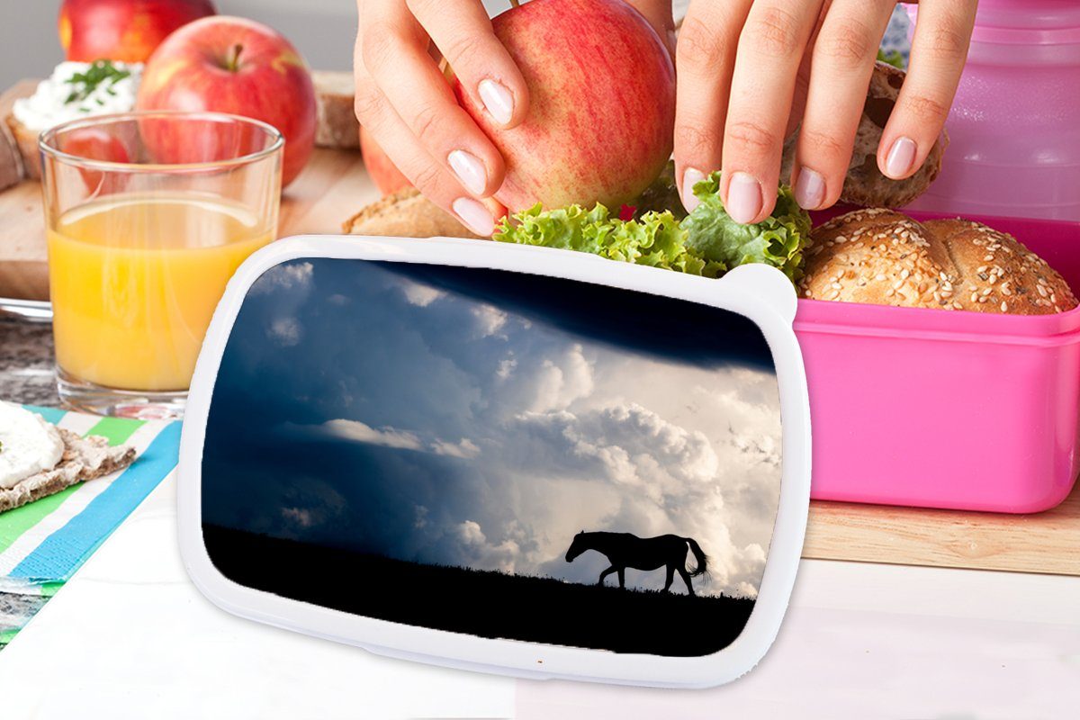 MuchoWow Lunchbox Erwachsene, Brotdose - Pferd Kunststoff, Wolken Schatten, (2-tlg), Kunststoff für Brotbox Kinder, Mädchen, Snackbox, rosa 