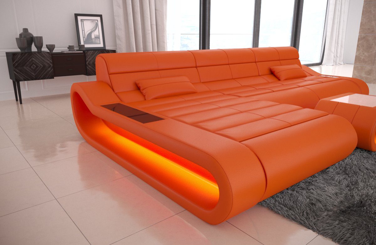 L Sofa Ecksofa Couch, Leder, lang mit Form ergonomischer Designersofa LED, Ledersofa Dreams Sofa Concept Ledercouch Rückenlehne mit