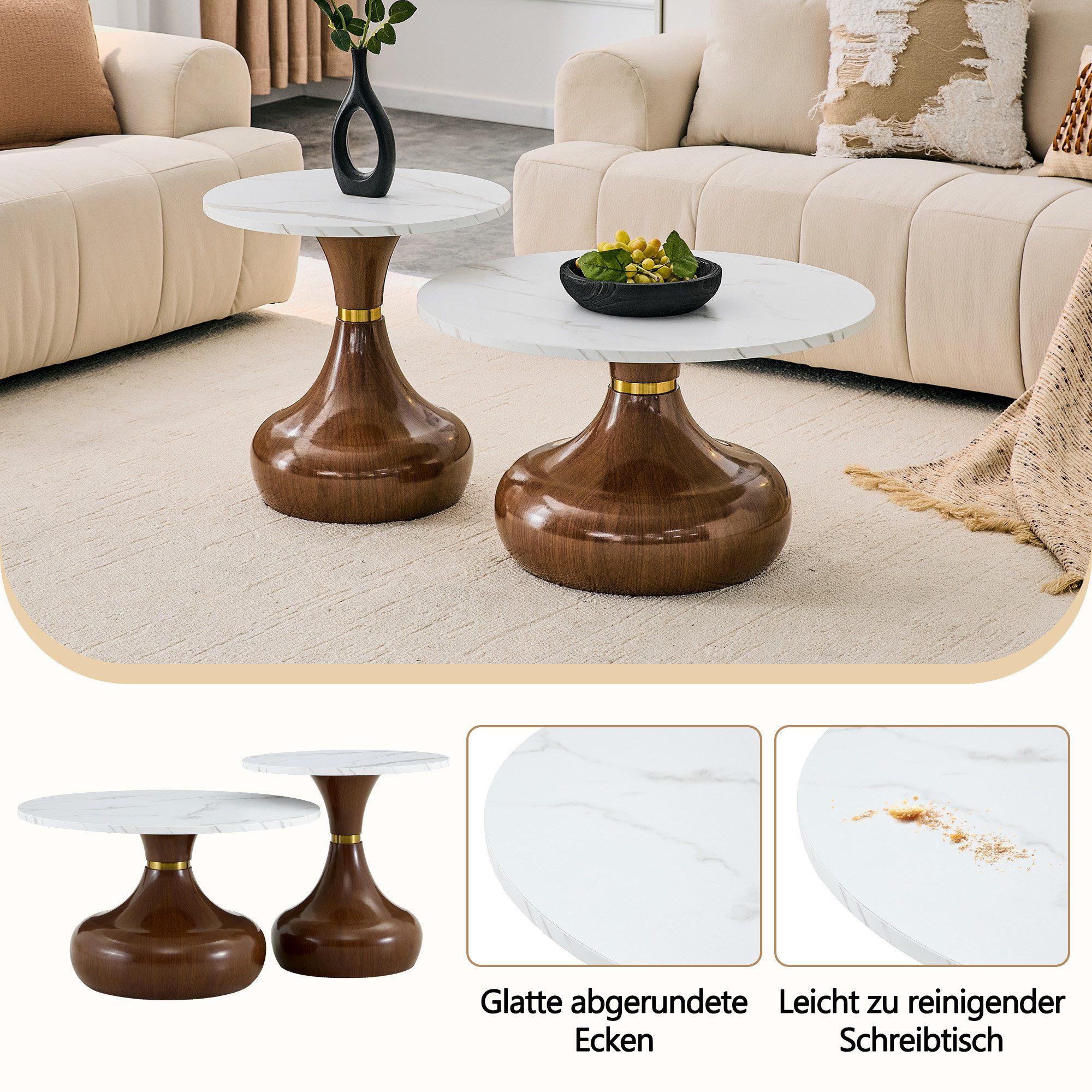 Celya Couchtisch 2 tlg. runden Couchtischen (Melamin-Tischplattenmaterial, Einfache Montage)