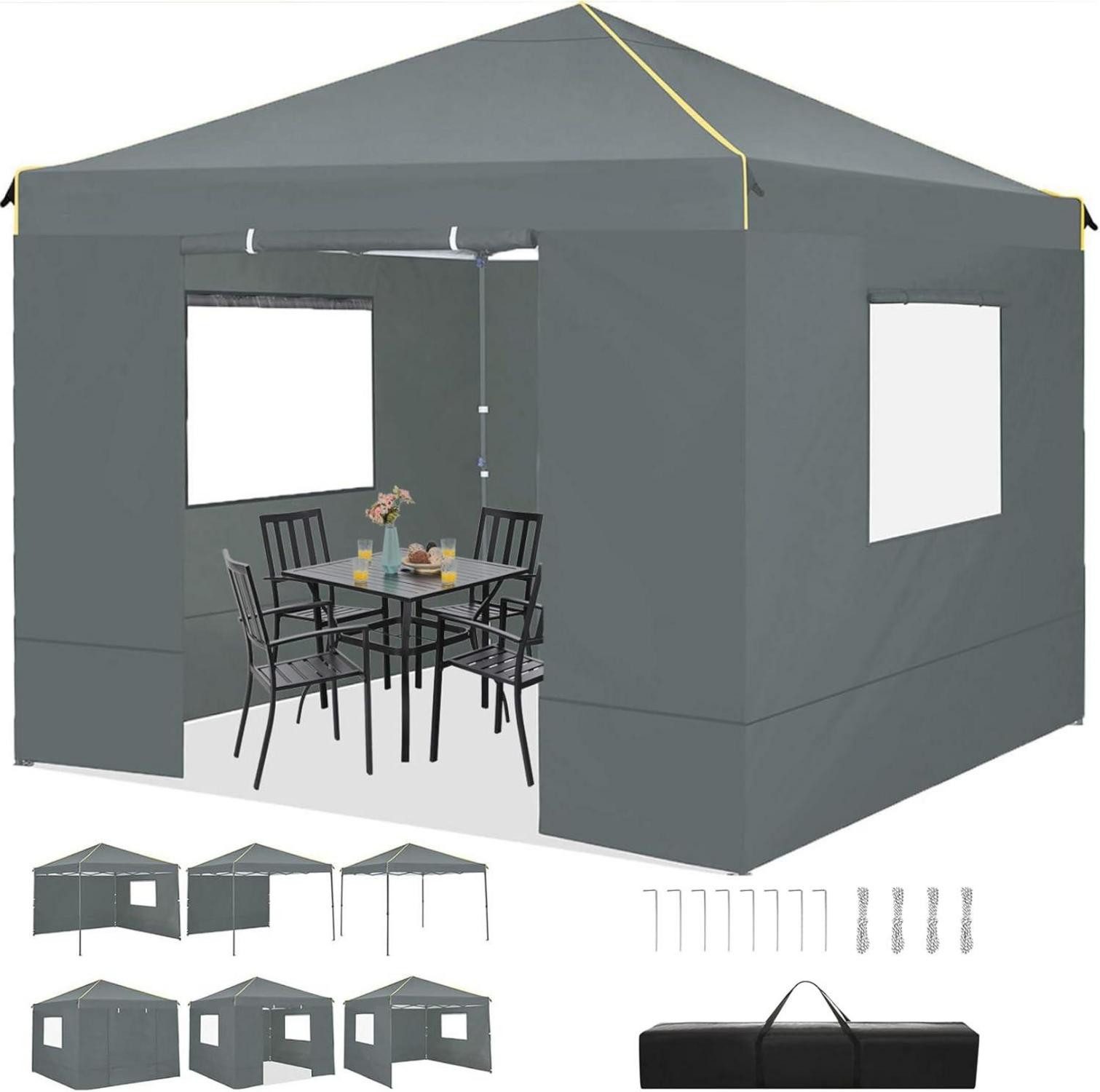 Faltpavillon Faltpavillon 3x3m Wasserdicht Stabil mit 4 Seitenwänden Grau