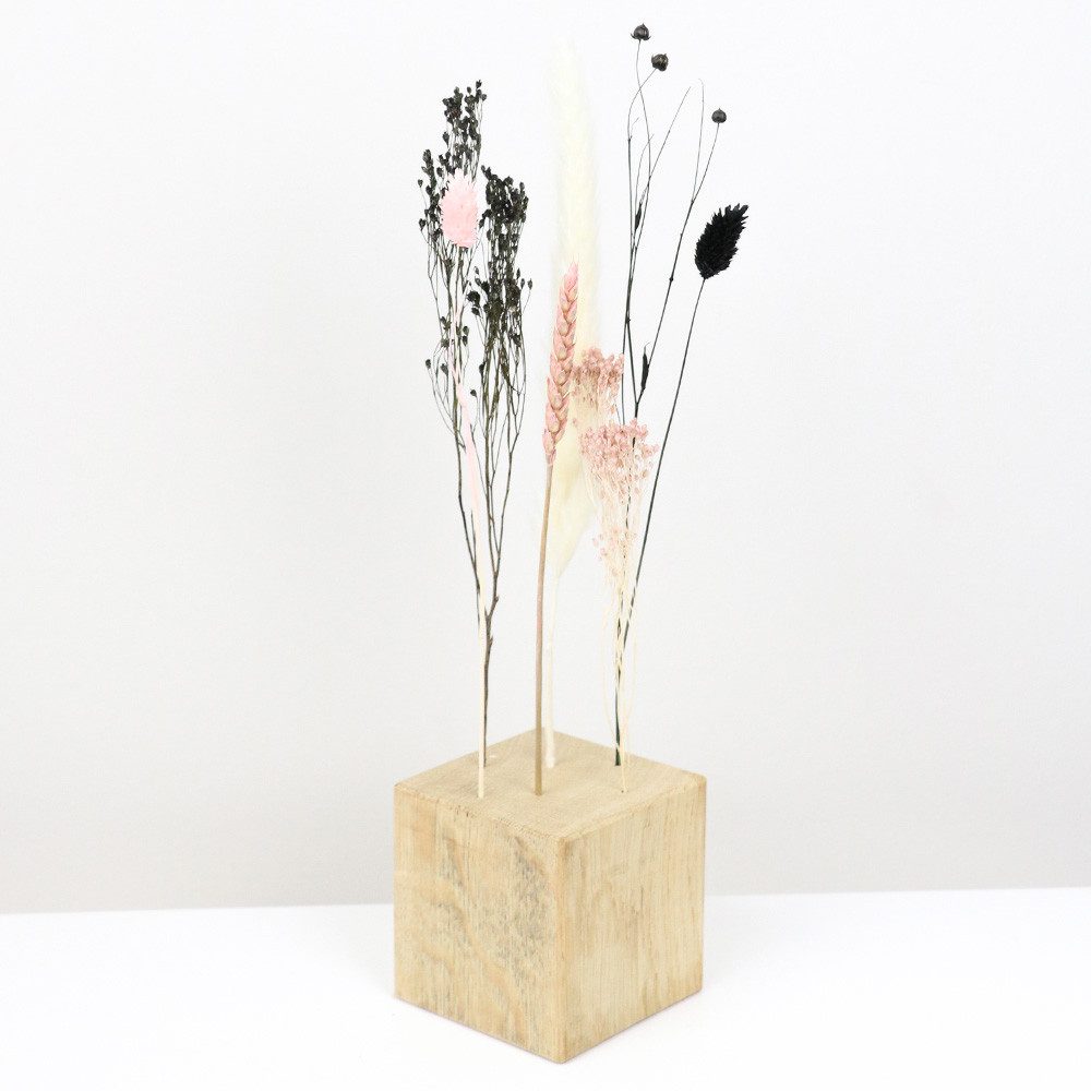 Trockenblume FlowerBar CUBE “DAY AND NIGHT”, Holzwürfel mit Trockenblumen, Eiche