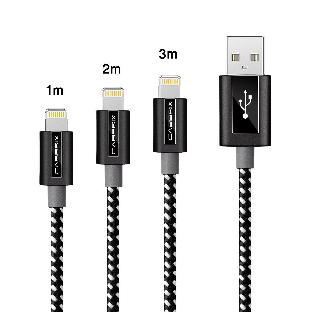 CABBRIX Smartphone-Kabel, Lightning, Lightning (300 cm), Lightning Kabel  Schwarz [3-Pack] 1m 2m 3m Ladekabel