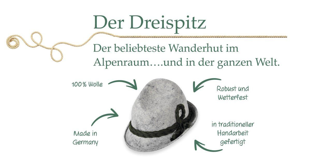 Wollfilz Spitzkopf oliv Trachtenhut aus 105 Breiter Trachtenhut H67D