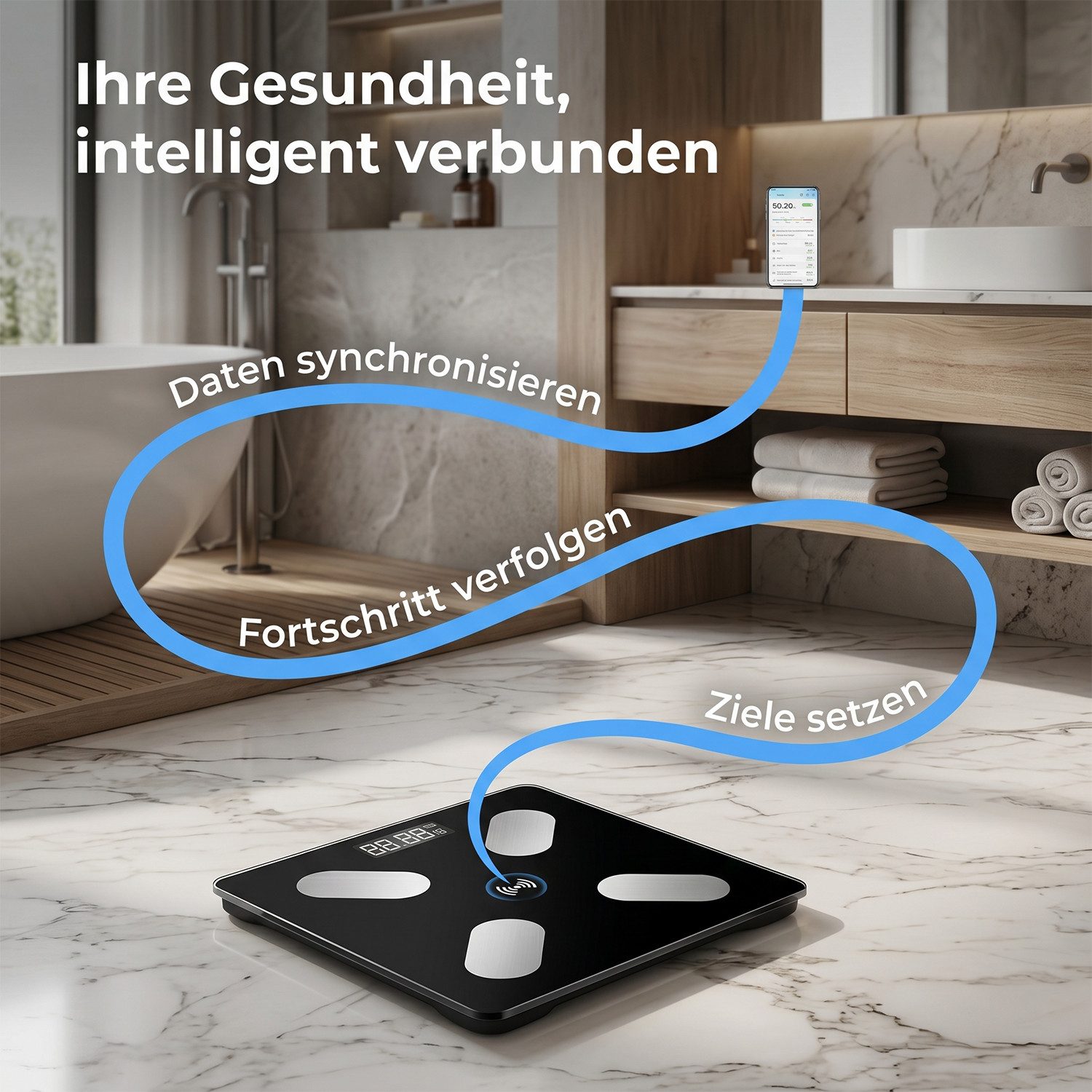 AKKEE Körper-Analyse-Waage Bluetooth Personenwaage mit App LCD-Smart Digitale Waage, Körperfettwaage – Bild 4 von 5