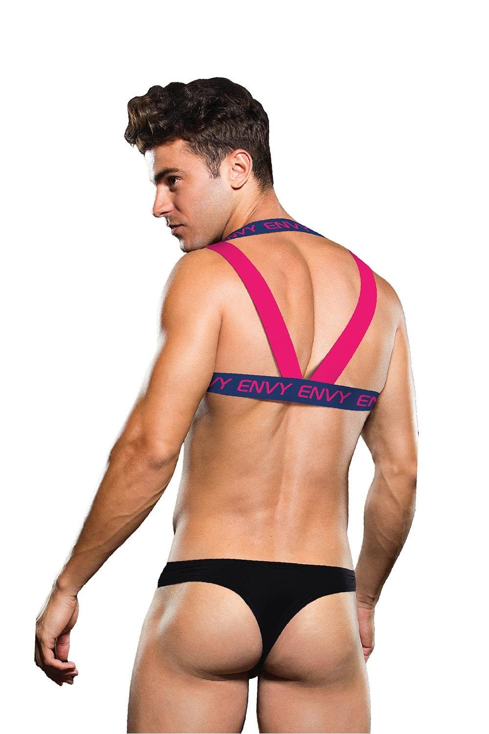 Envy Erotik-Harness Envy Logo Harness Blue Pink S/M - L/XL, mit doppeltem Brustgurt