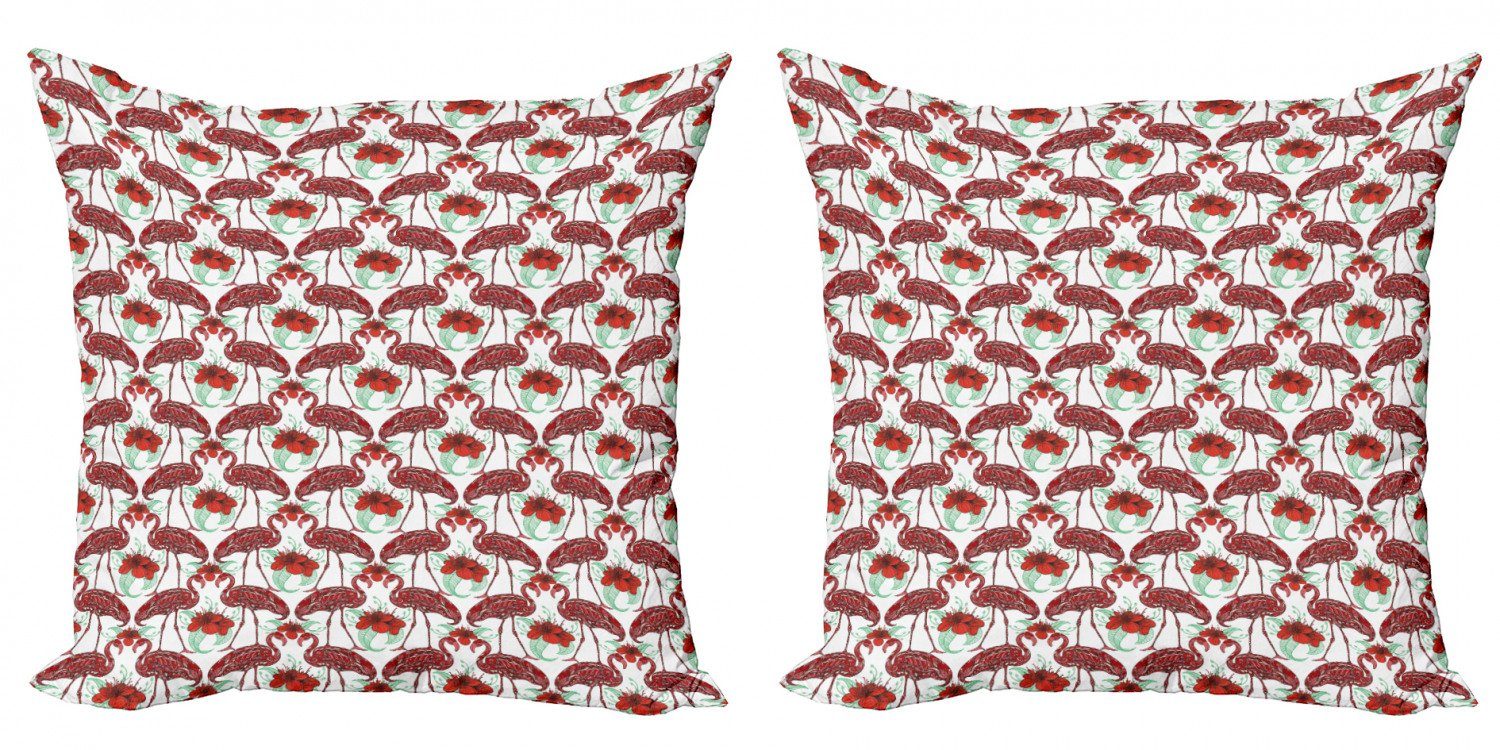 Kissenbezüge Modern Accent Doppelseitiger Digitaldruck, Abakuhaus (2 Stück), Flamingo floral Birds