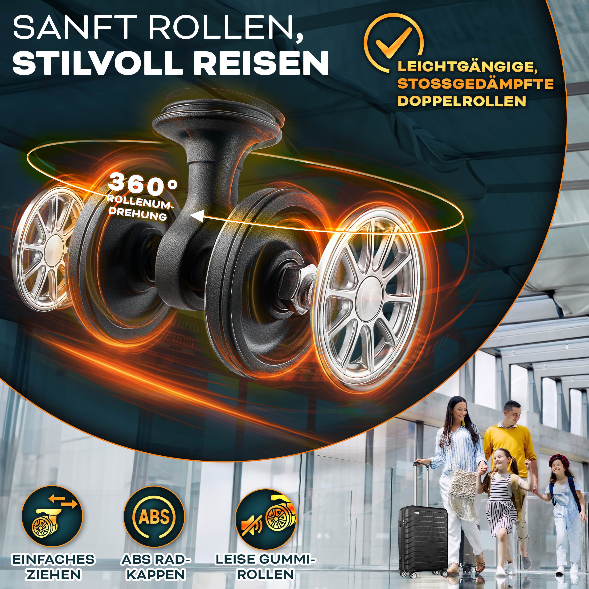 tillvex Trolleyset tillvex® Reisekoffer Set Koffer Hartschale Trolley Kofferset Tasche, (TSA Schloss Rollkoffer S-M-L-XL, 4 tlg., 4 Rollen Trolley Gepäck Koffer), Reisekoffer Set 4-TLG. + Gepäckwaage, 8X Gurte & 4X Anhänger Kofferset