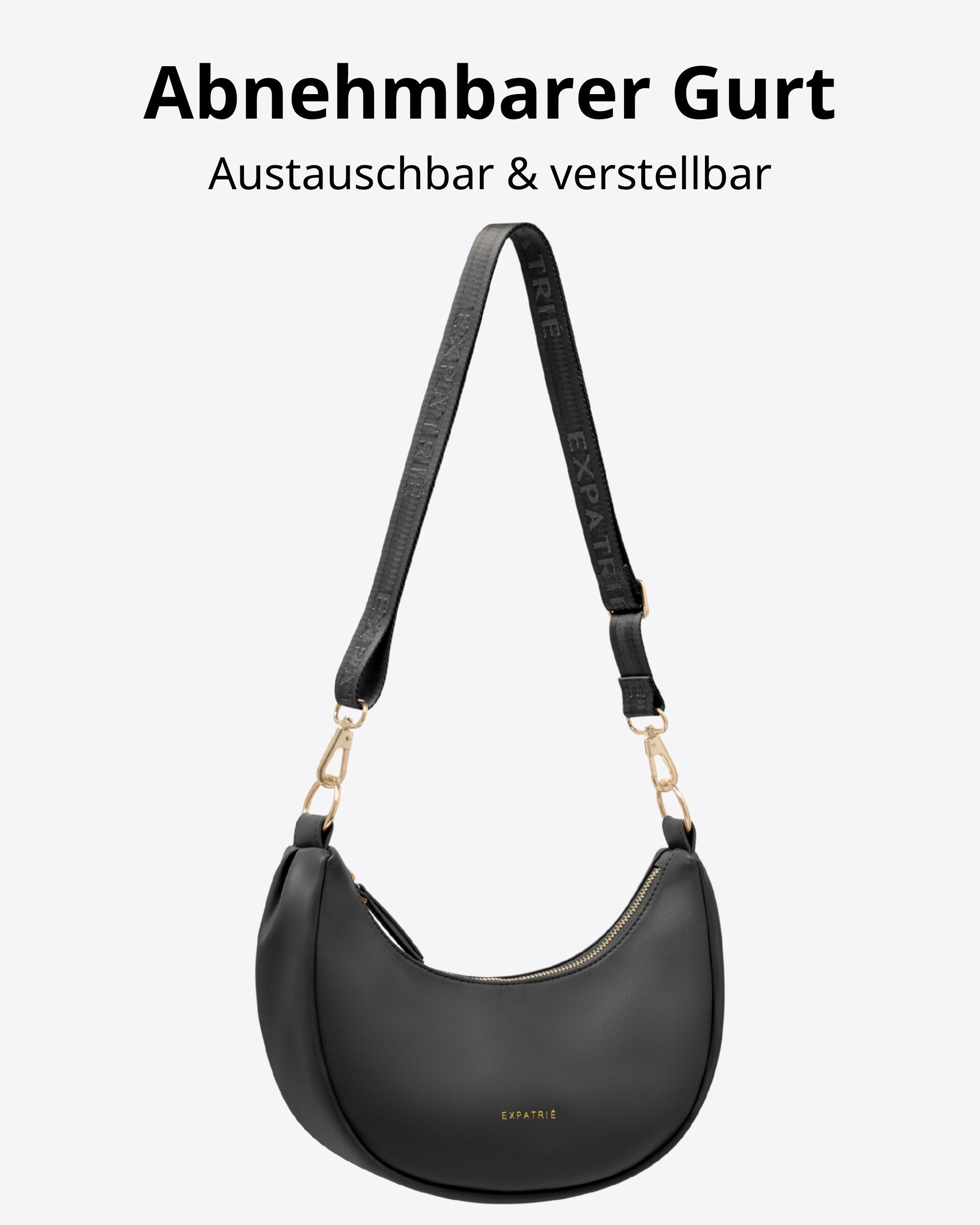 Expatrié Umhängetasche Lea Small Half Moon Bag Schultertasche, Elegante Crossbody Bag in Halbmond Form, Wasserabweisend