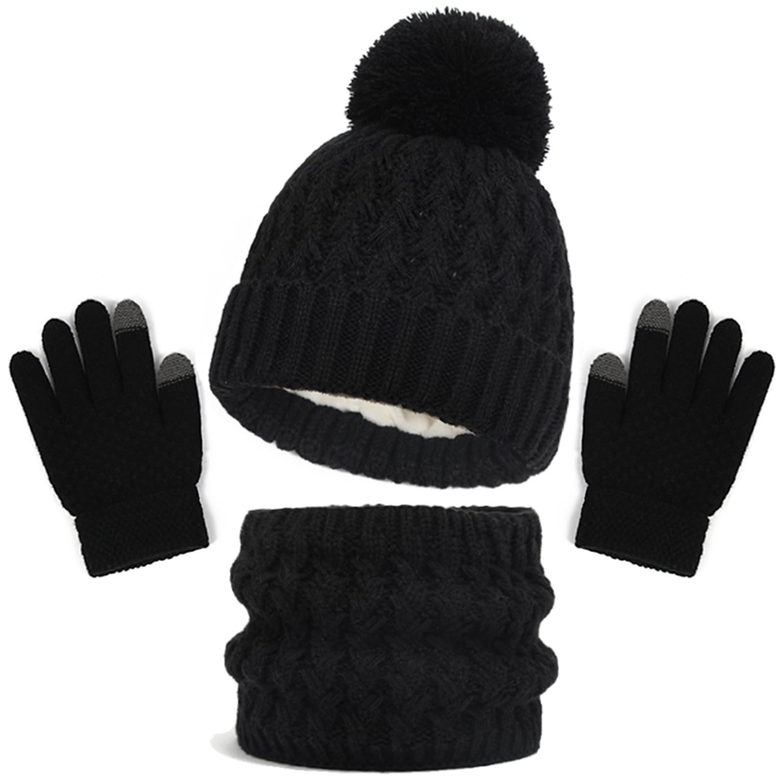 Coonoor Mütze & Schal Kinder Wintermütze Schal Handschuhe Set Kindermütze Strickmütze Kinder Mütze Schal Set