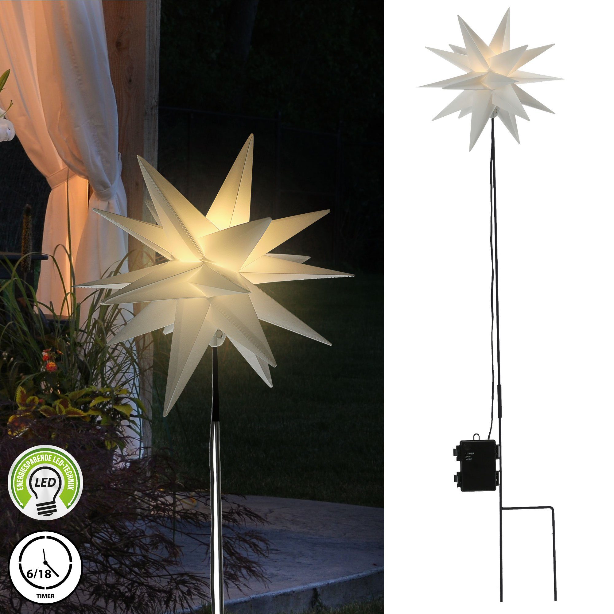 CEPEWA Gartenstecker LED Leuchtstern Gartenstecker Weihnachten Timer
