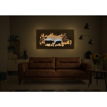 WohndesignPlus LED-Bild LED-Wandbild "Kühe" 120cm x 60cm mit 230V, Tiere, DIMMBAR! Viele Größen und verschiedene Dekore sind möglich.