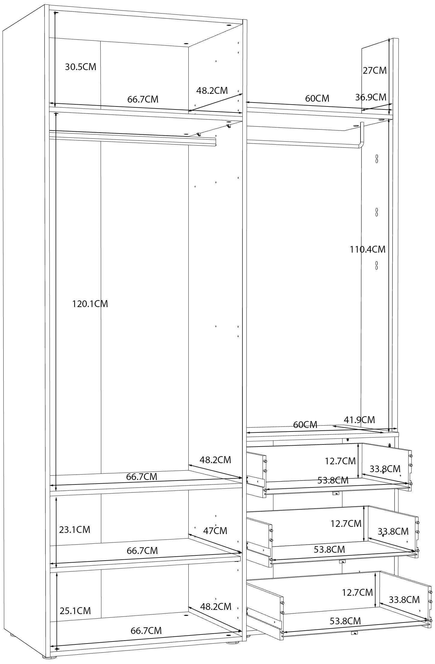 FORTE Garderobenschrank 134 cm Canberra Breite