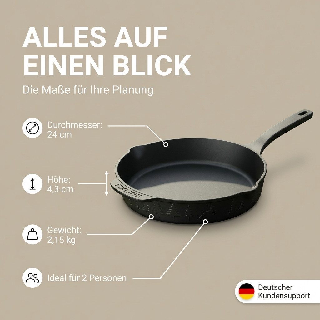 FIXLINE Bratpfanne Original Gusseisenpfanne 28cm Black Forest Edition - Emailliert, Gusseisen (Einzel, 1 Gusseisenpfanne), Emailliert, Black Forest Edition