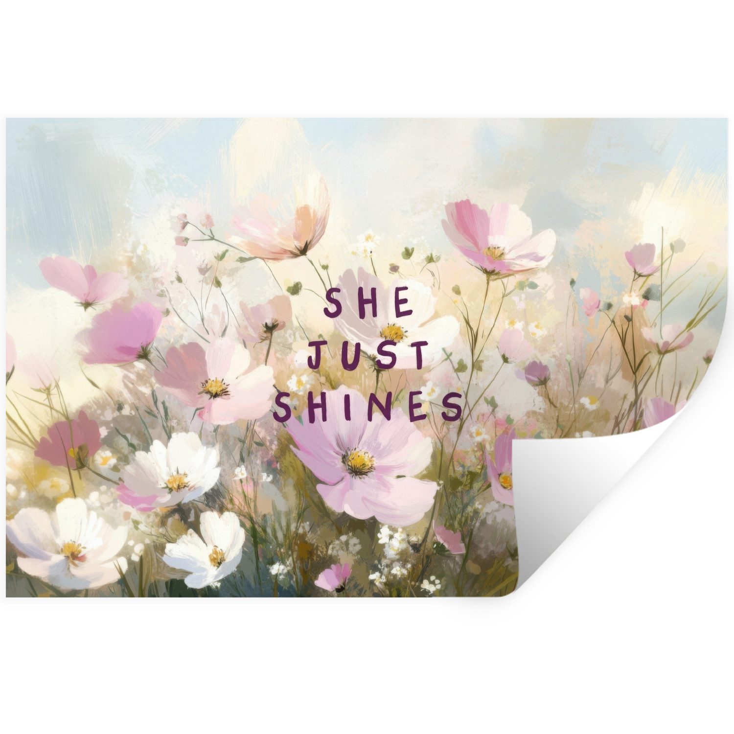 MuchoWow Wandsticker Zitat - Blumen - Malerisch (1 St), Wandtattoo, Selbstklebend, Wohnzimmer, 30x20 cm