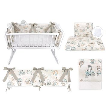 Baby-Delux Beistellbett Babybett Zoo Beige Mint, 10-tlg., Stillbett 90x40 weiß höhenverstellbar, Matratze inkl. komplett Set