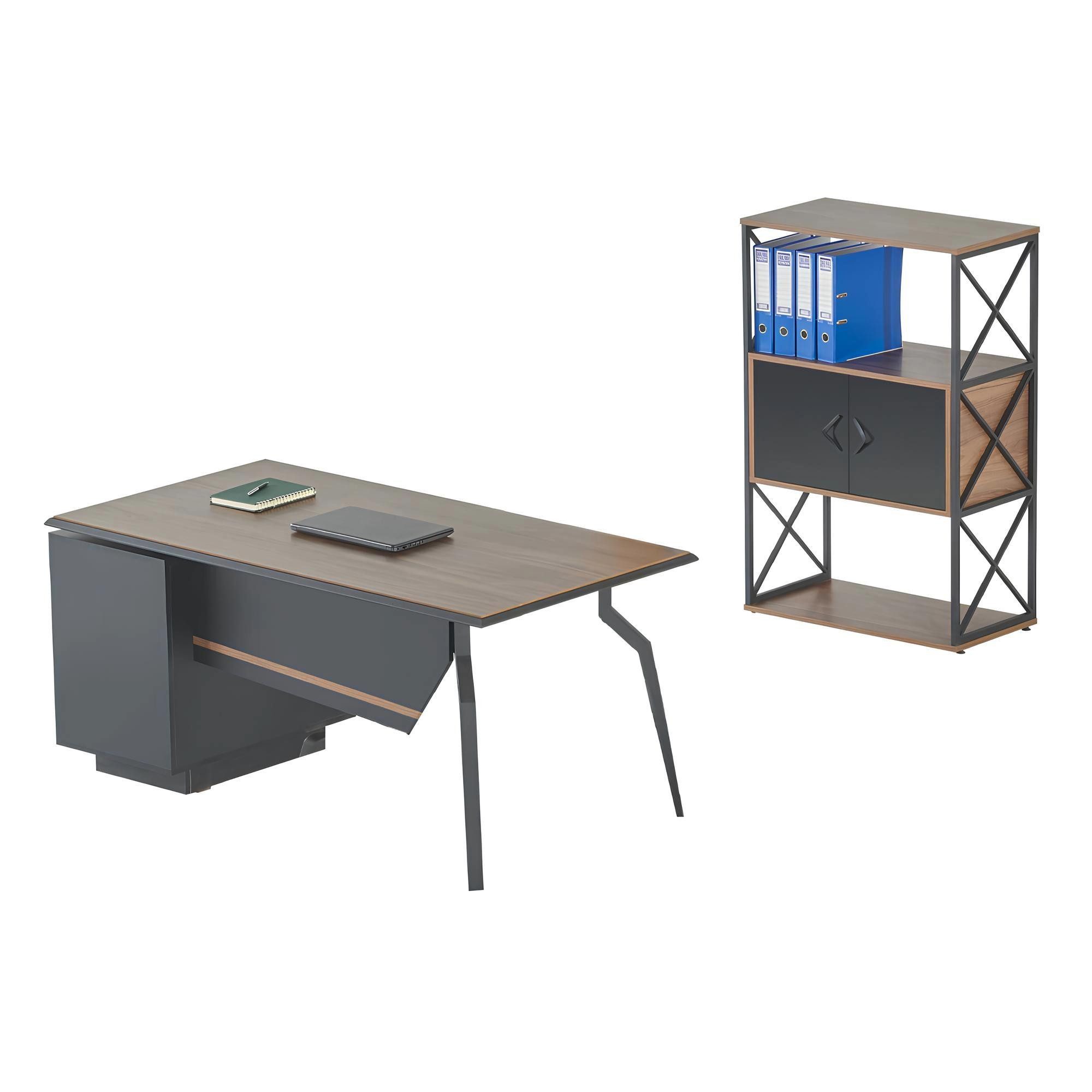 Büromöbel-Set Arbeitszimmer Braun-Graue Büro Möbel Holz Schreibtisch Aktenschrank