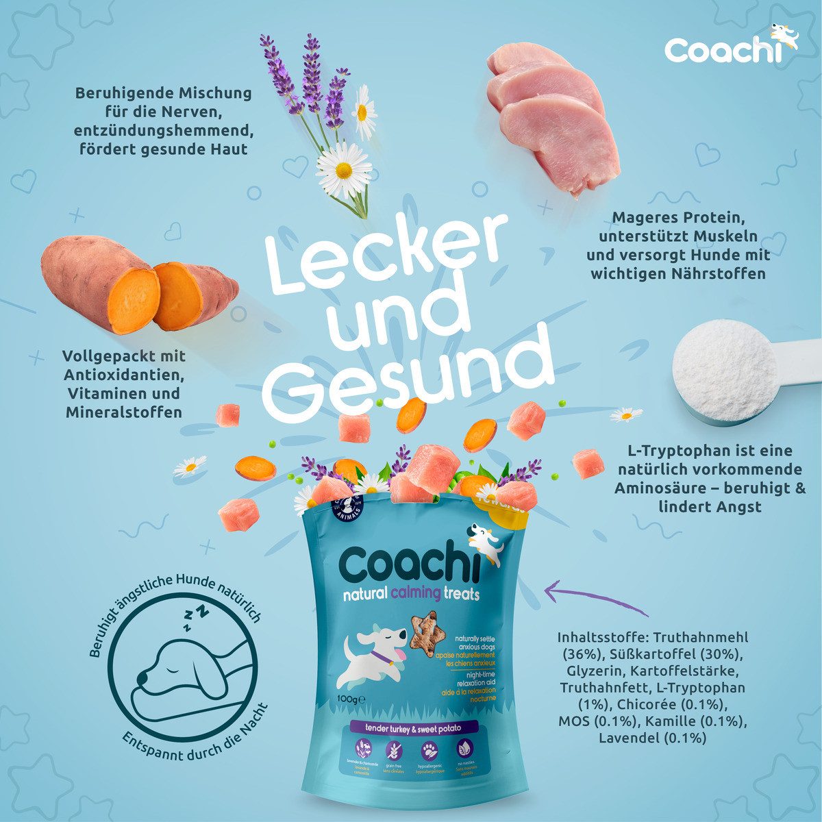 Coachi Hundesnack Natural Calming Treats Turkey 100 g, für: Hund