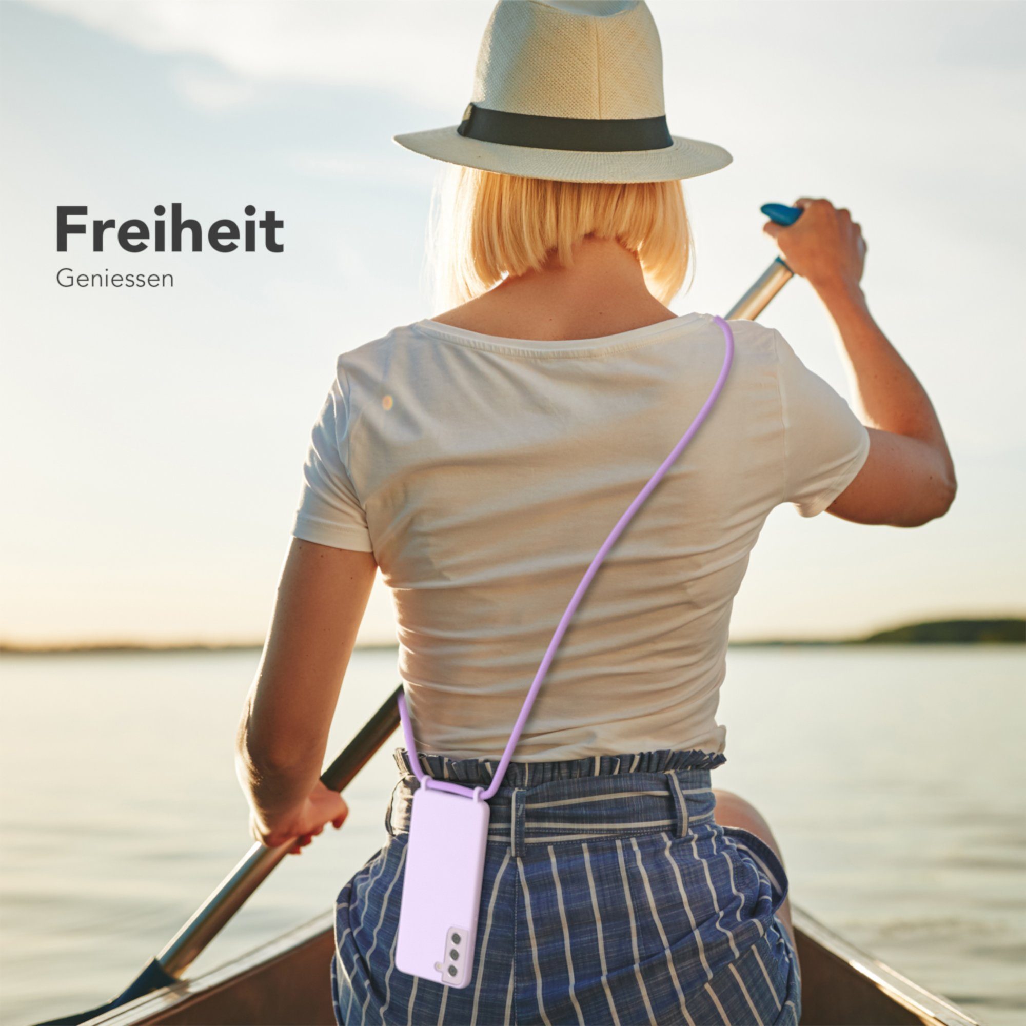 EAZY CASE Handykette Silikon Kette für Samsung Galaxy S21 FE 6,41 Zoll, Schutzhülle Handyband Smartphonekette für Unterwegs Necklace Cover