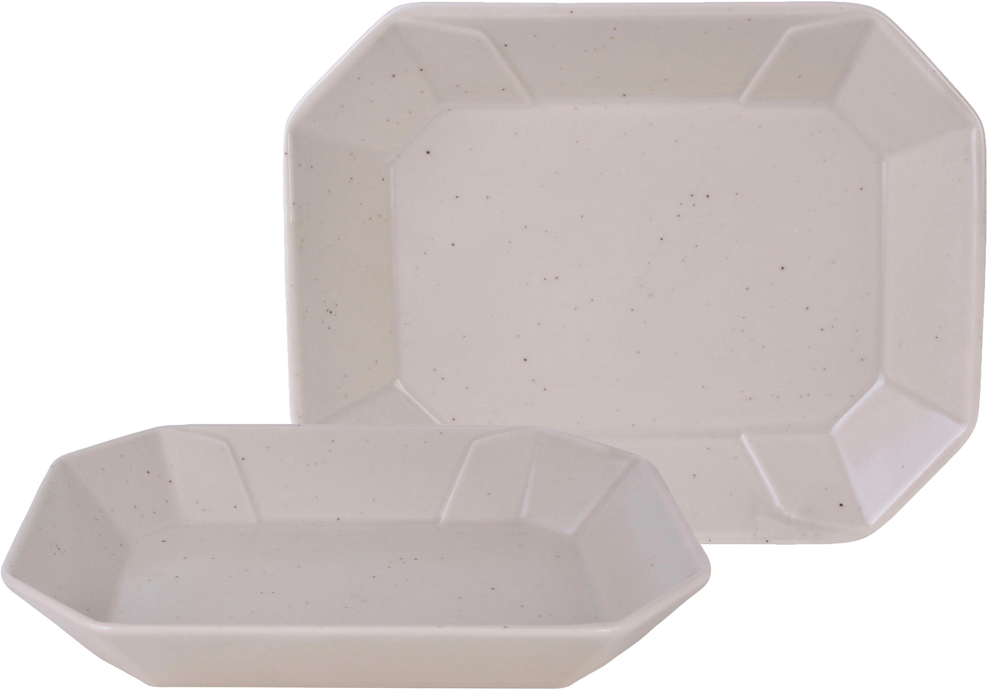 CreaTable Servierschale Box, Steinzeug, (Set, 2-tlg), Snackschale, Topaktueller „Streat Food“ Trend, weiß Creme