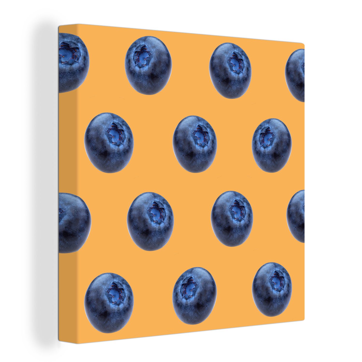OneMillionCanvasses® Leinwandbild Blaue Beere - Orange - Muster, (1 St), Leinwand Bilder für Wohnzimmer Schlafzimmer