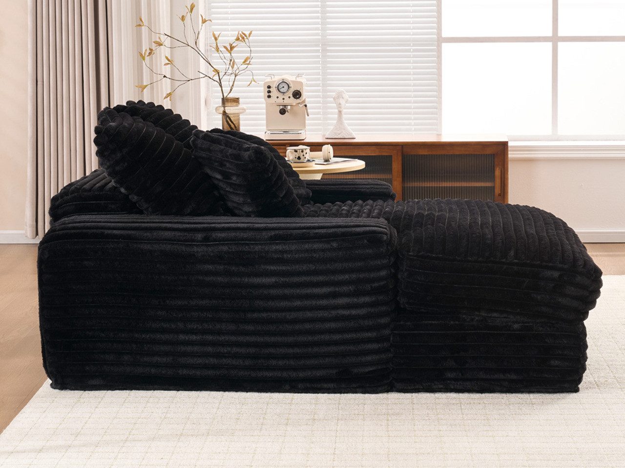 DEKKETO Schlafsofa Große Cord Cloud Couch 175x137cm – einteiliges Schaumstoff-Sofa, 1 Teile, mit breiten ArmlehnenKomplettes 4-Kissen-Set, ohne Montage – Bild 5 von 5