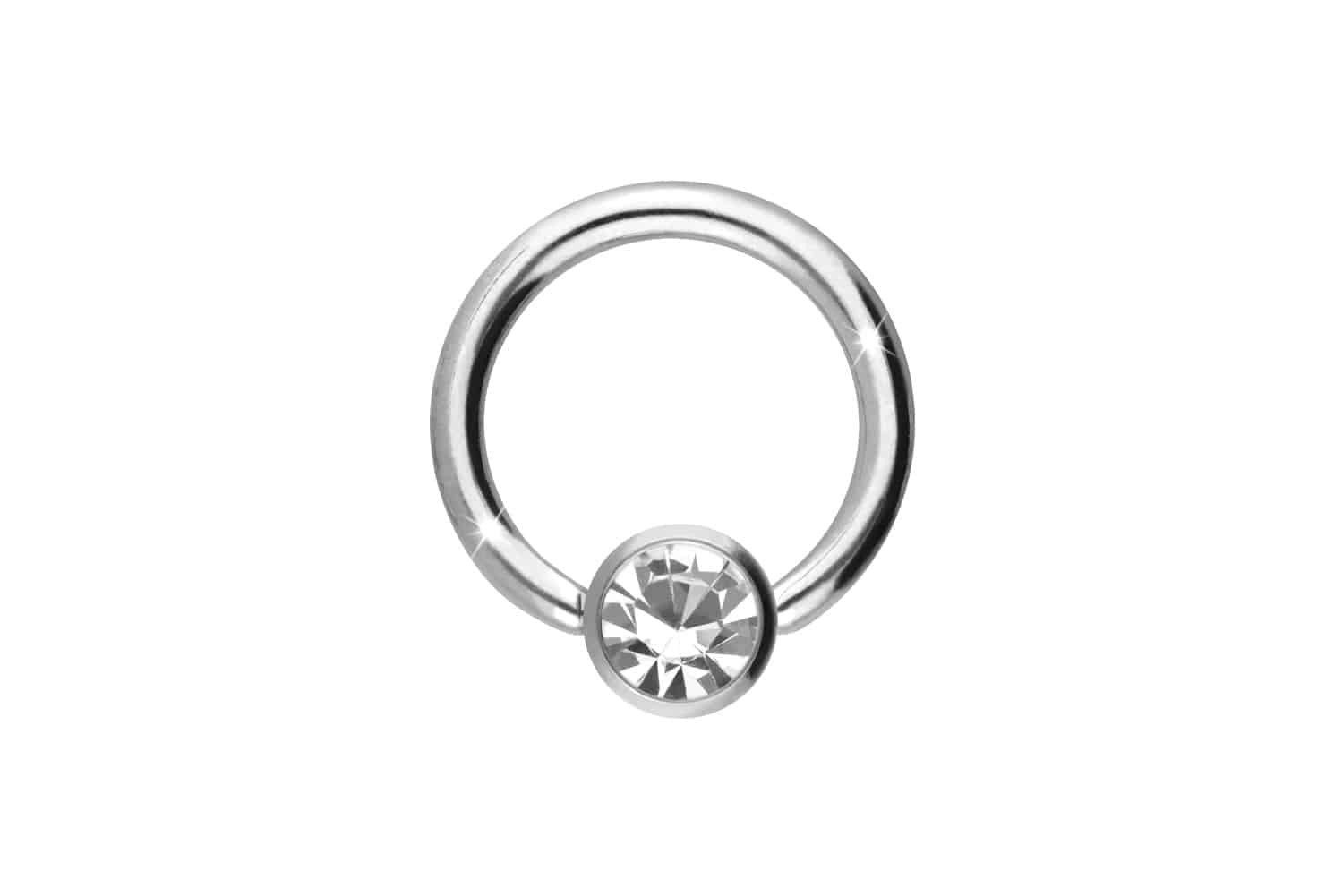 PIERCINGLINE Nasenpiercing Titan Klemmkugelring DISC + KRISTALL (Klemm-Ringe, 1-tlg)