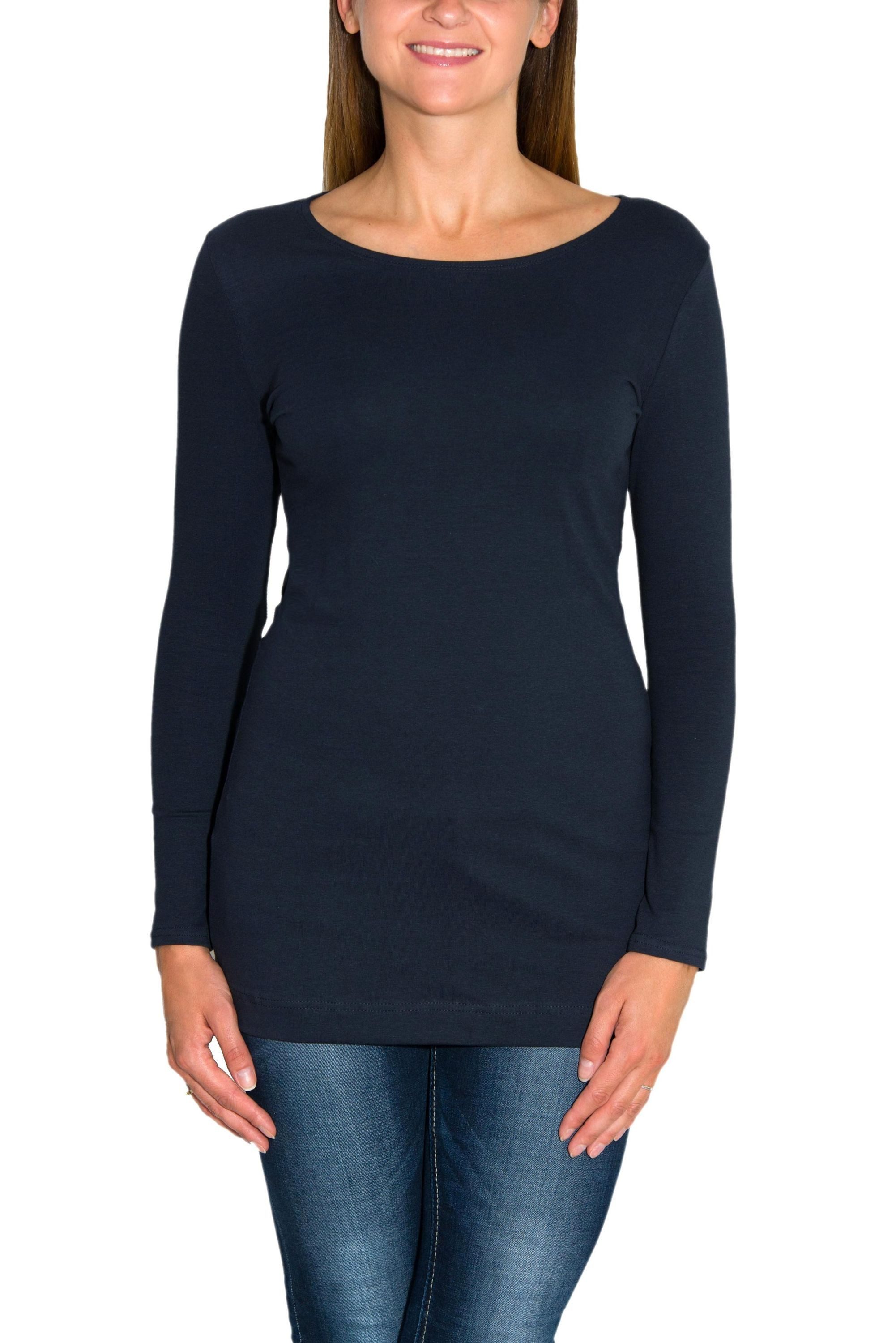 Langarmshirt Alkato Damen Langarm Longshirt Langarmshirt Tunika Basic Shirt