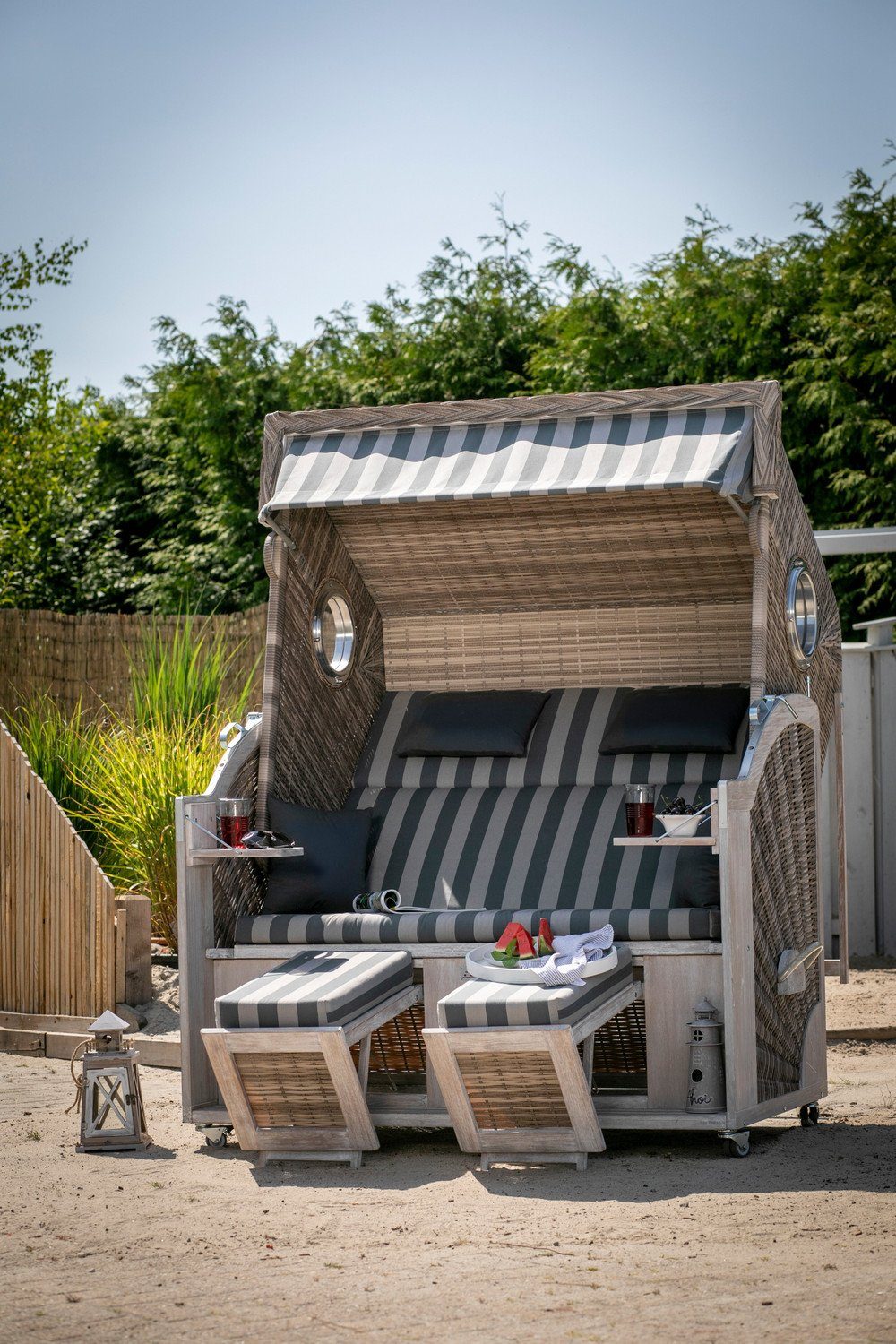 Natur24 Strandkorb Strandkorb PURE® Cliff XXL SUN PE Pinie White Kubu 145x80x160 cm, BxTxH: 145x80x160 cm, 71196265