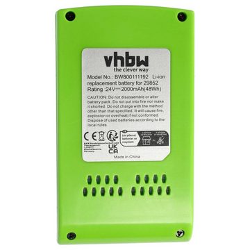 vhbw kompatibel mit Greenworks G24PS20K2, G24PS20, G24PH51, G24 Sweeper Akku Li-Ion 2000 mAh (24 V)