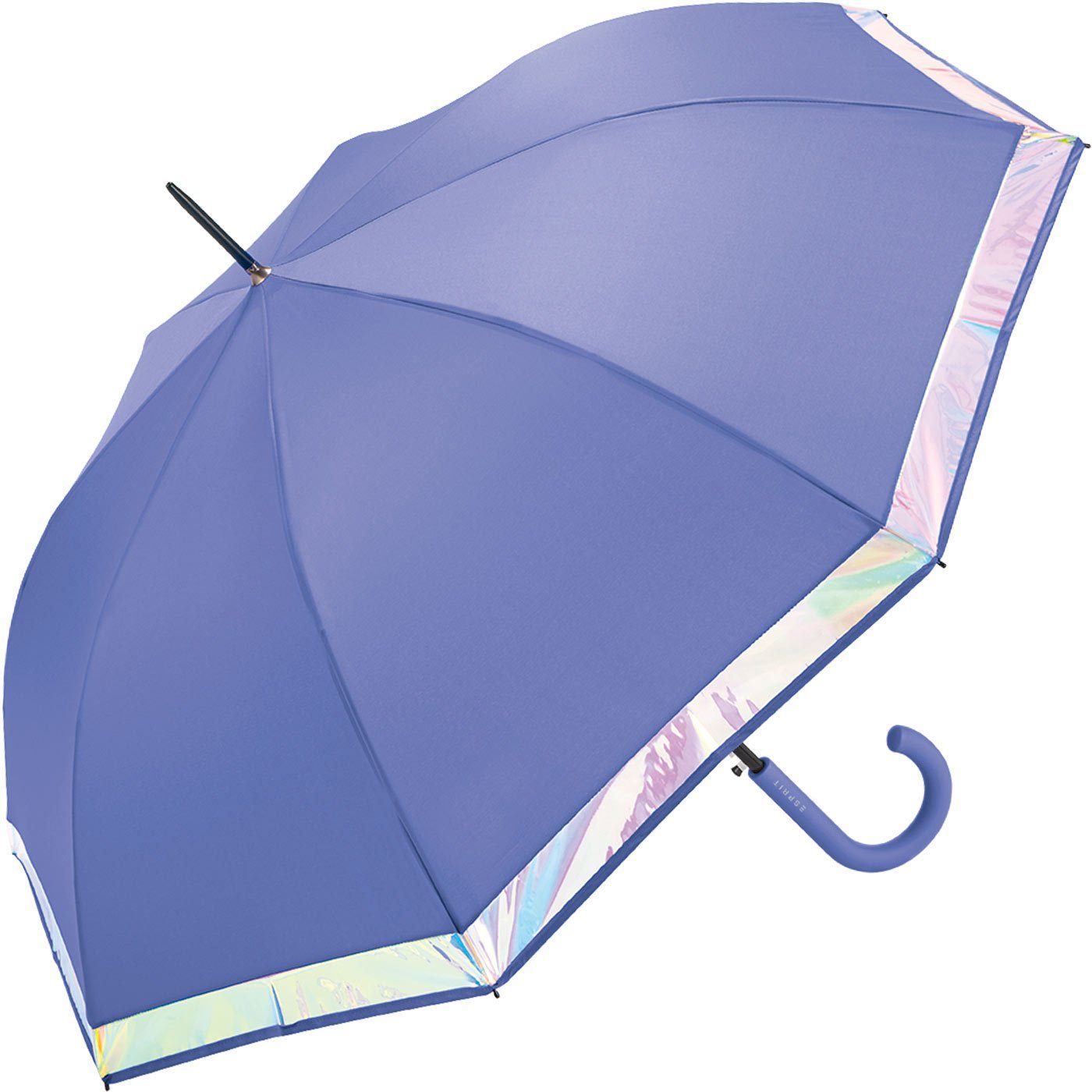 mit Damen Borte violett groß schimmernder Regenschirm Border, Langregenschirm Esprit Automatik und stabil, mit Shiny